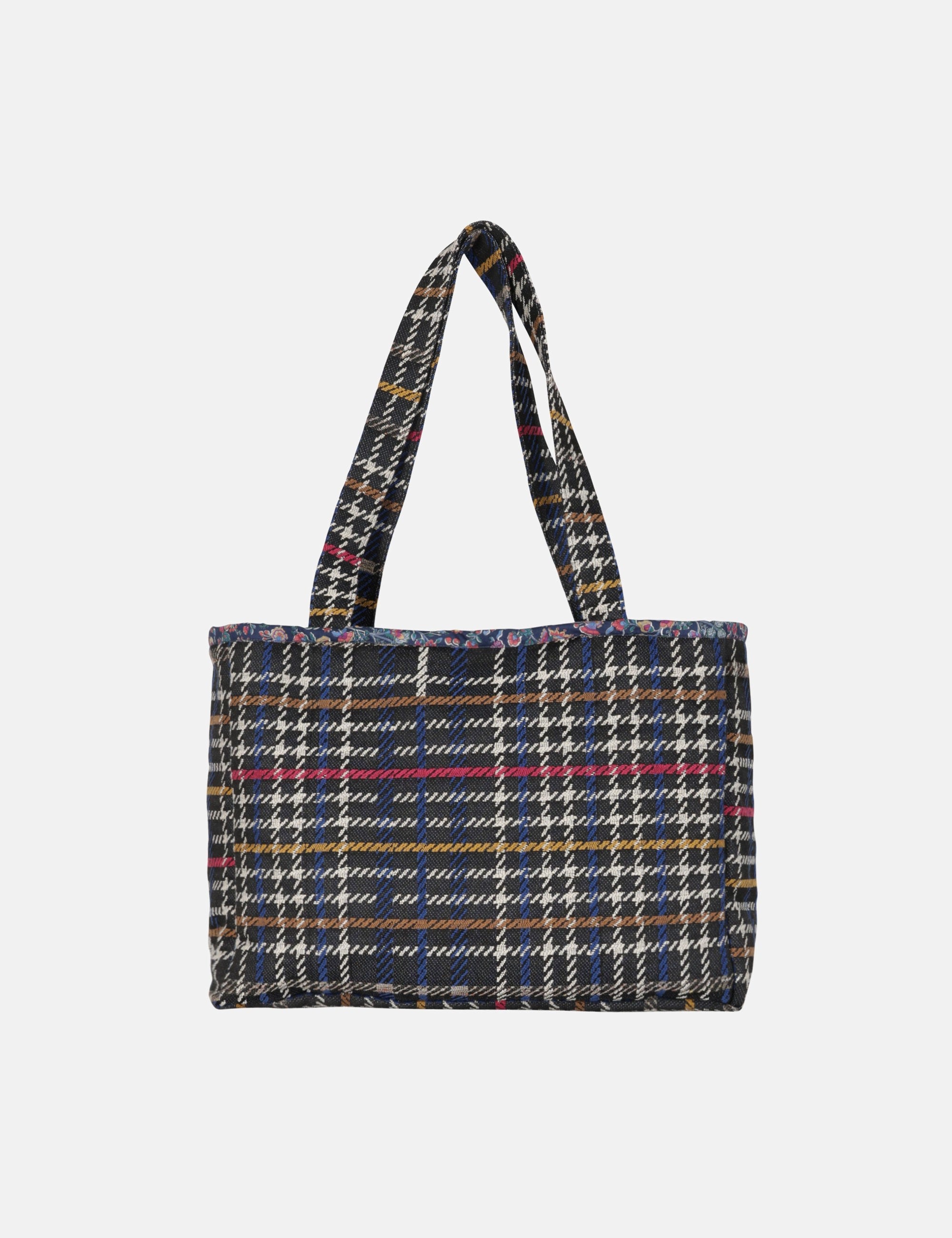 Multi-colored check patterned tote bag in cotton