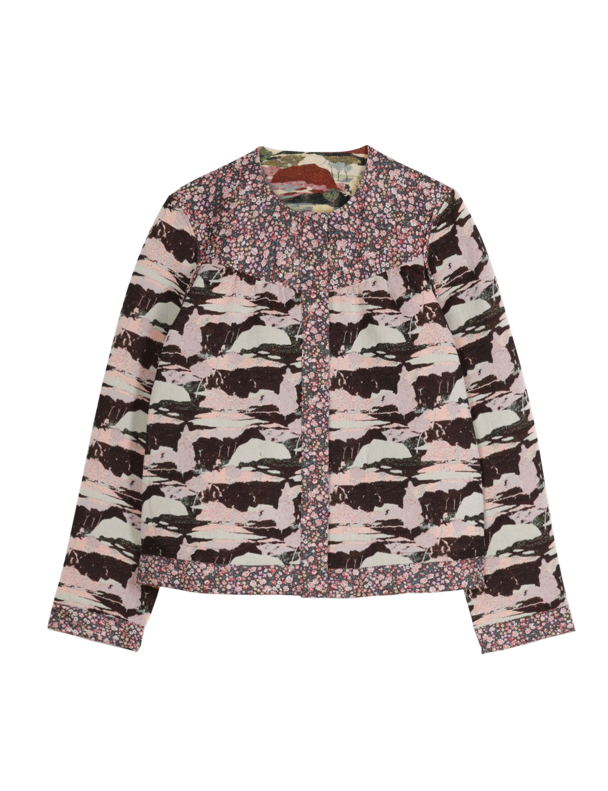 Women's quilted jacket with floral and artistic print