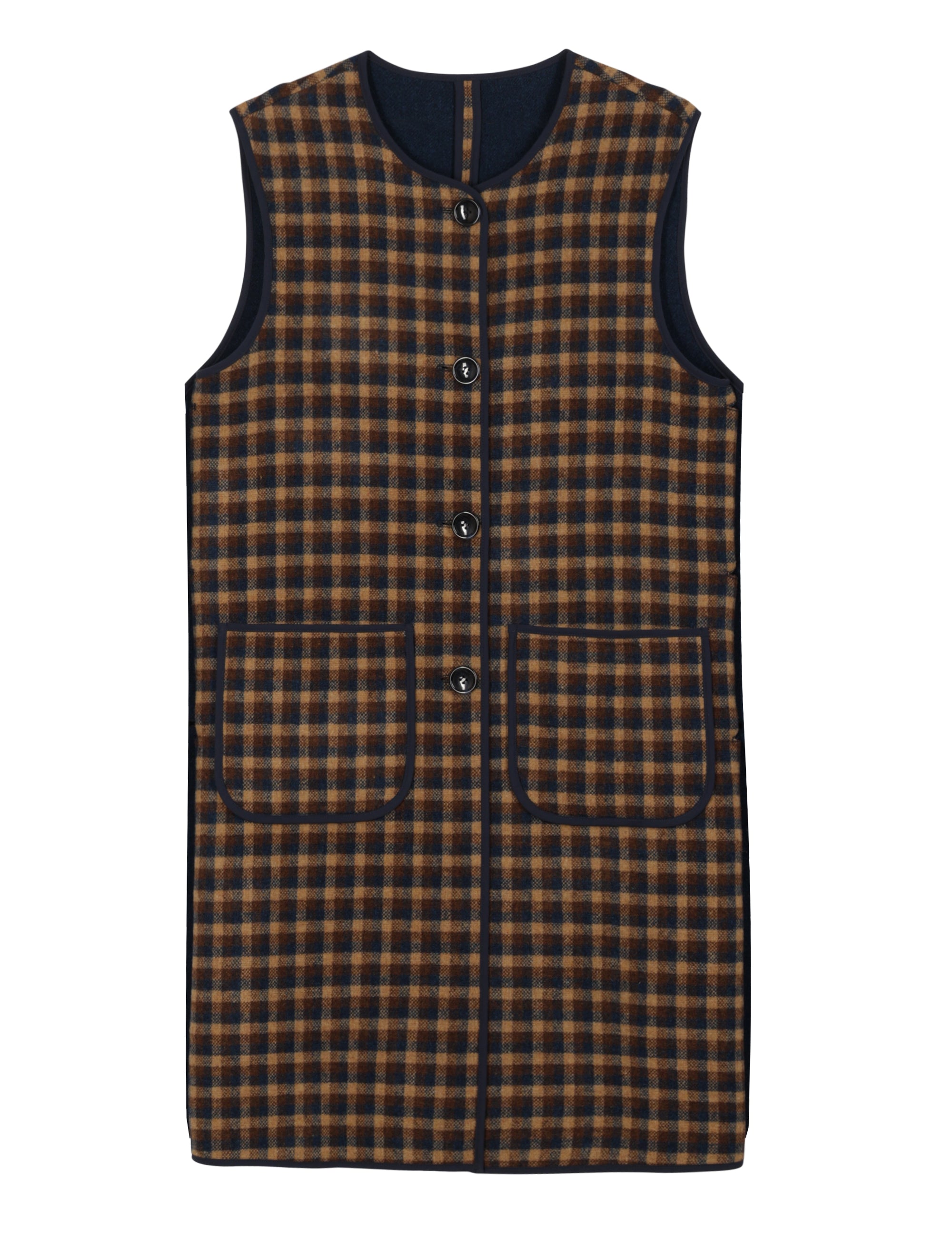 Long check patterned women's vest in yellow and black