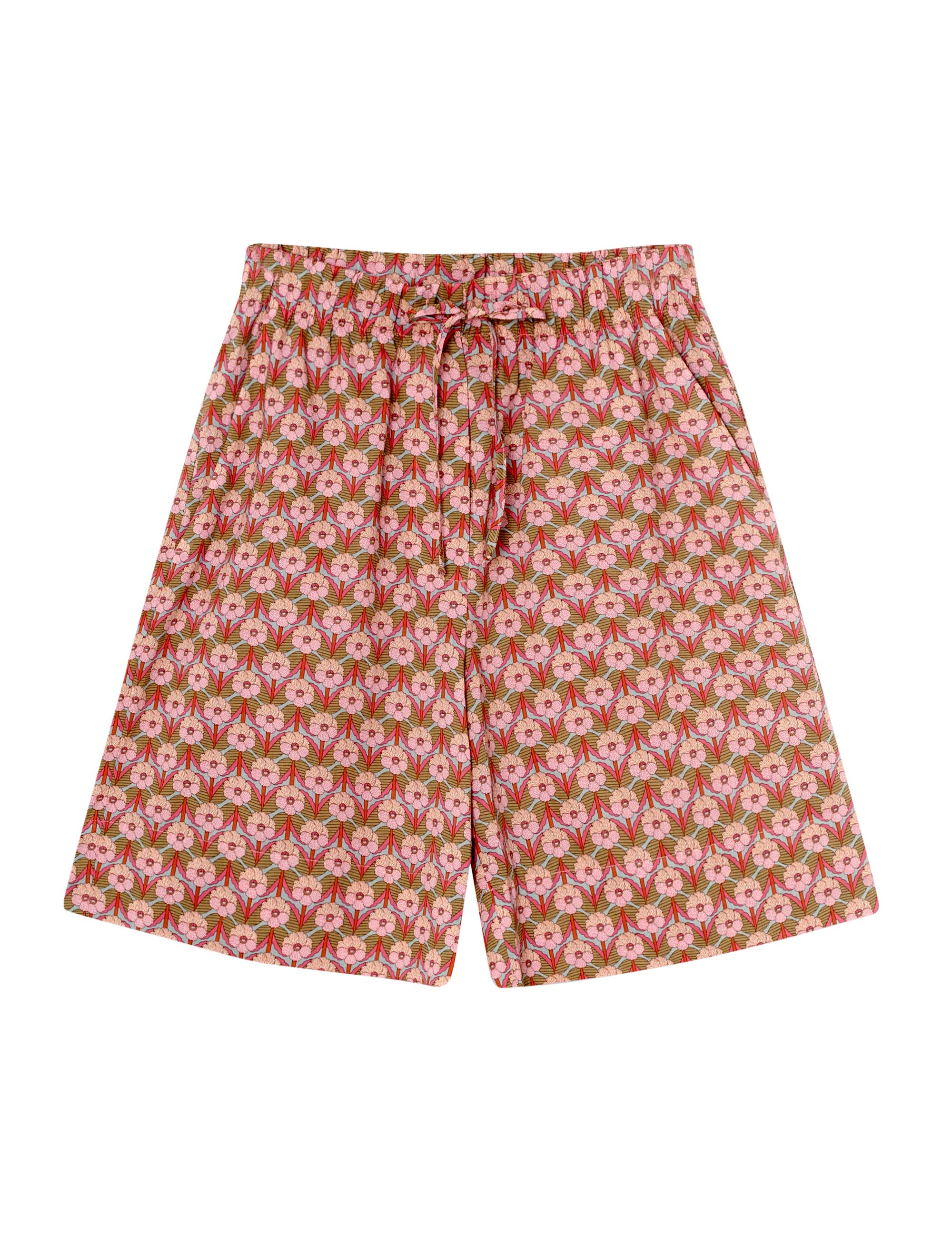 Pink floral patterned women's cotton shorts