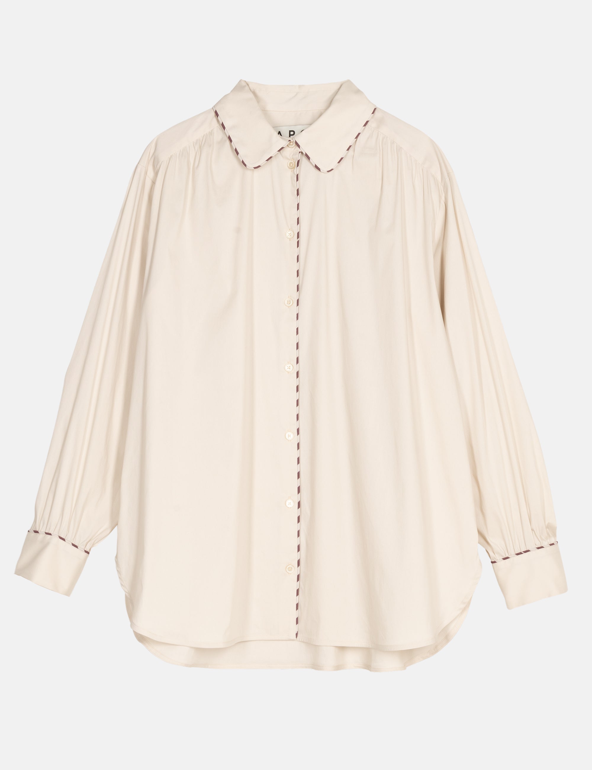 Beige blouse with a collar on a light beige background