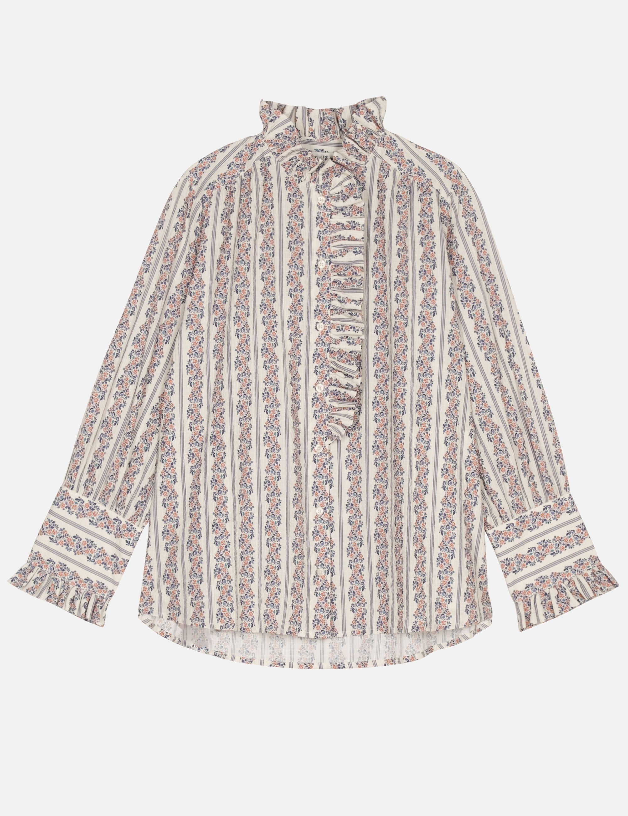 Floral patterned blouse with frill collar and cuffs