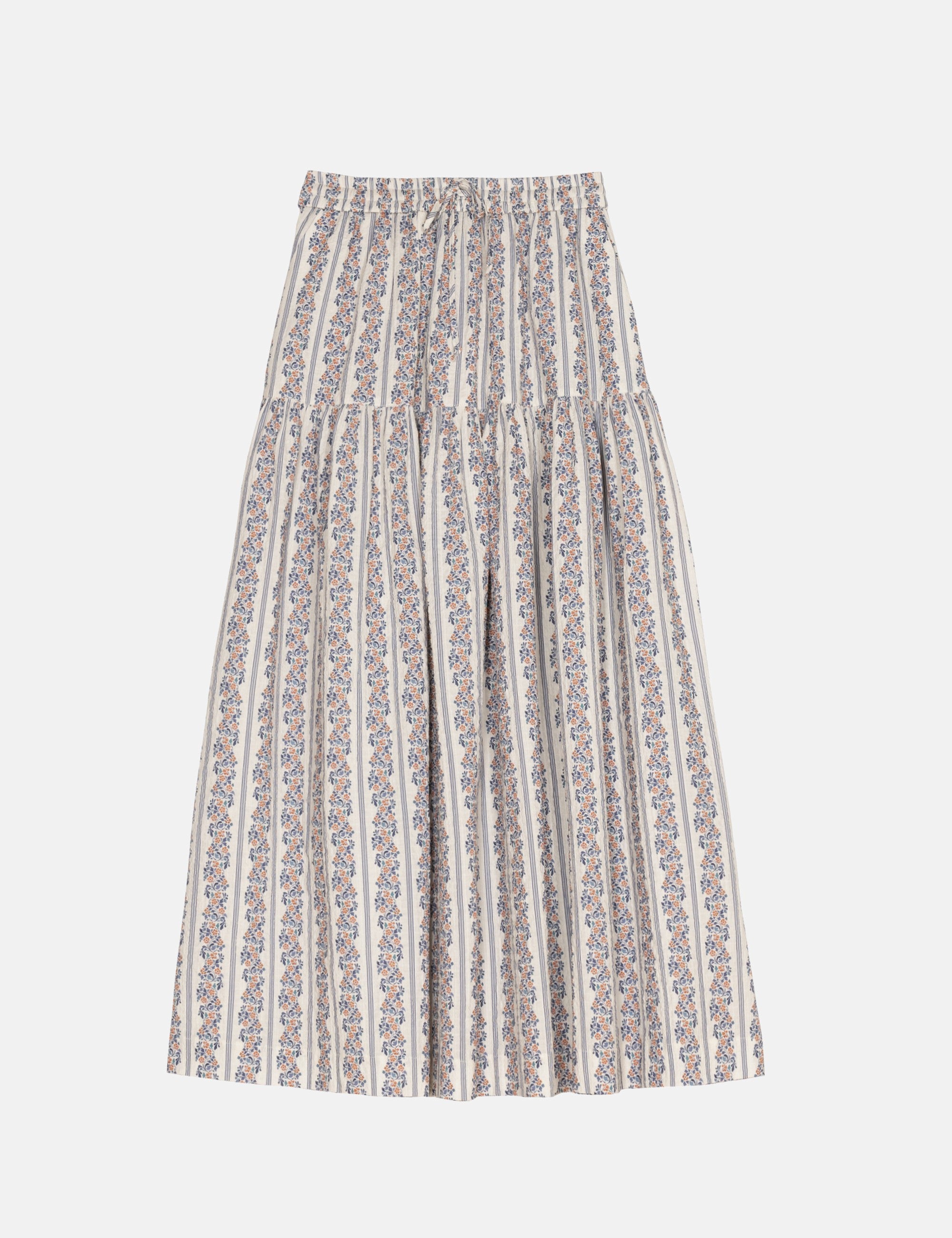 Cream colored floral patterned maxi skirt in cotton