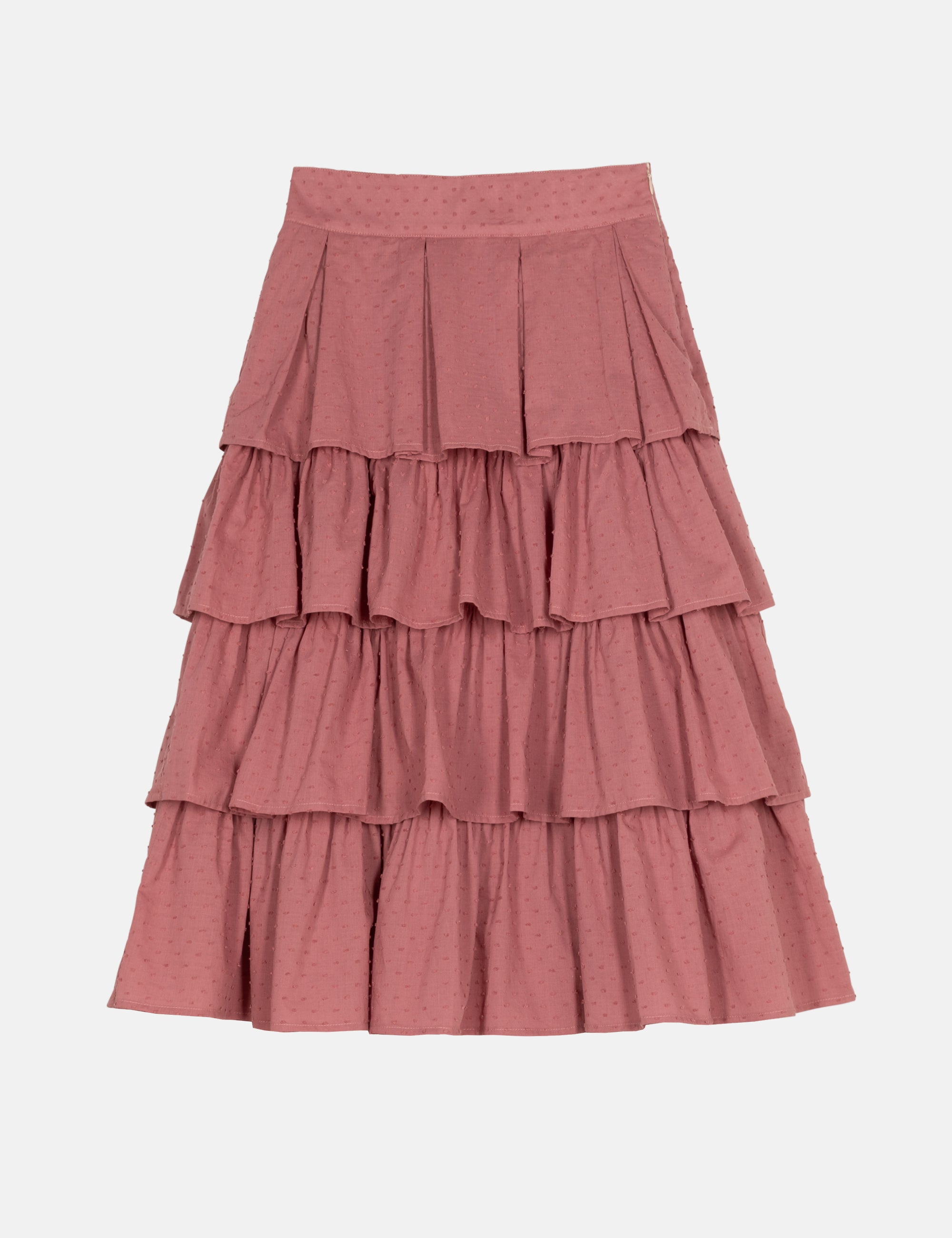 Pink tiered skirt on a light gray background