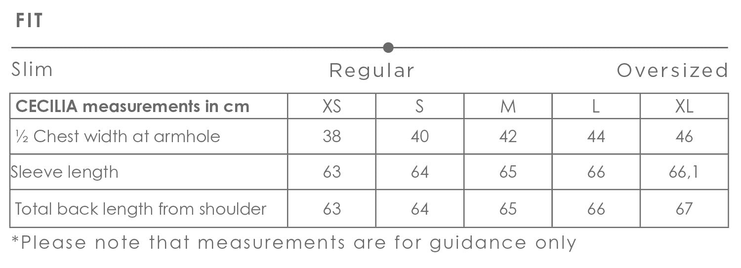 Cecilia tshirt size chart