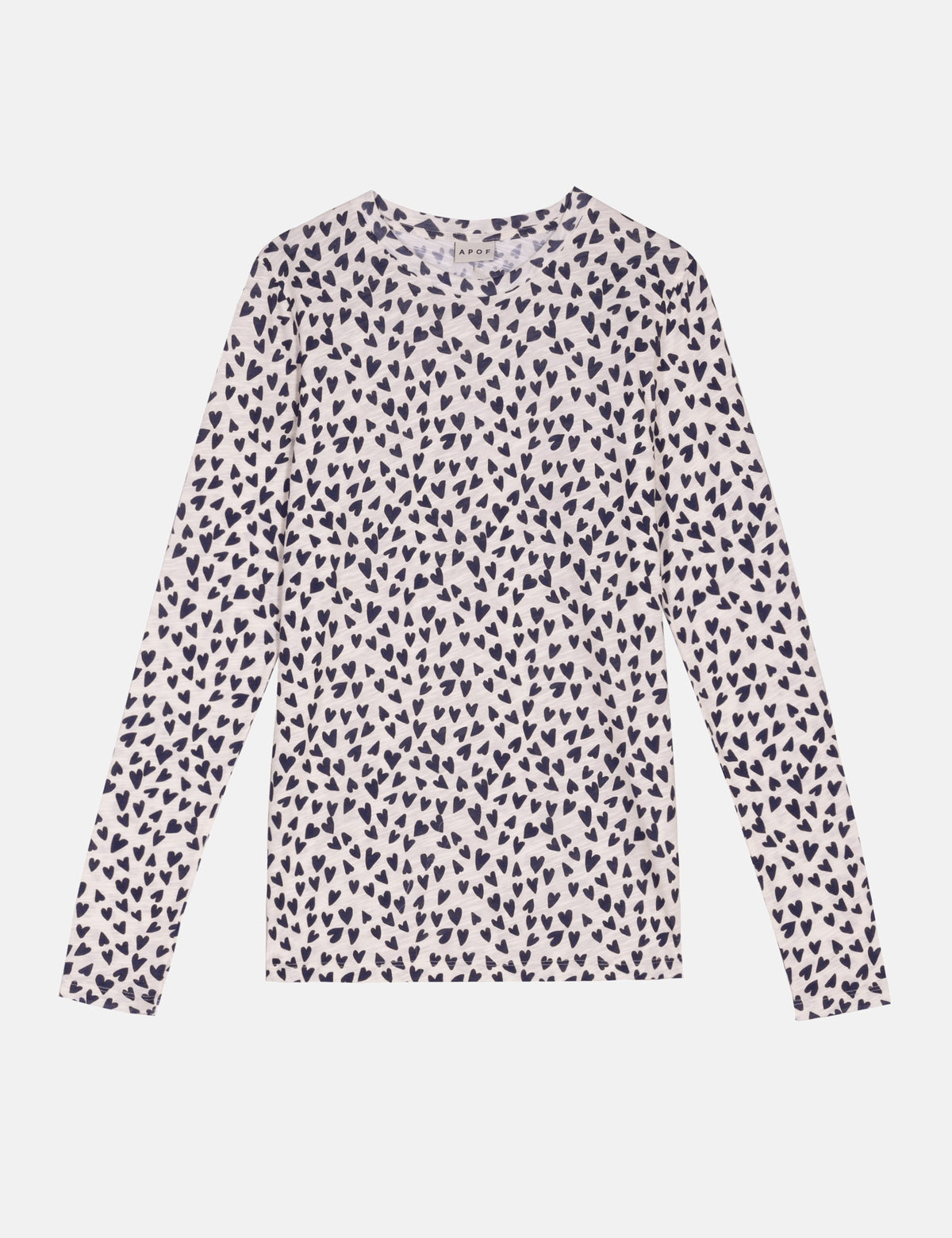 Women's long-sleeve T-shirt in cream with navy heart print