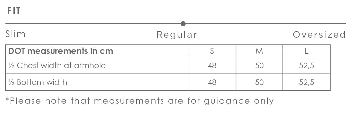 Size chart for Dot women's vest