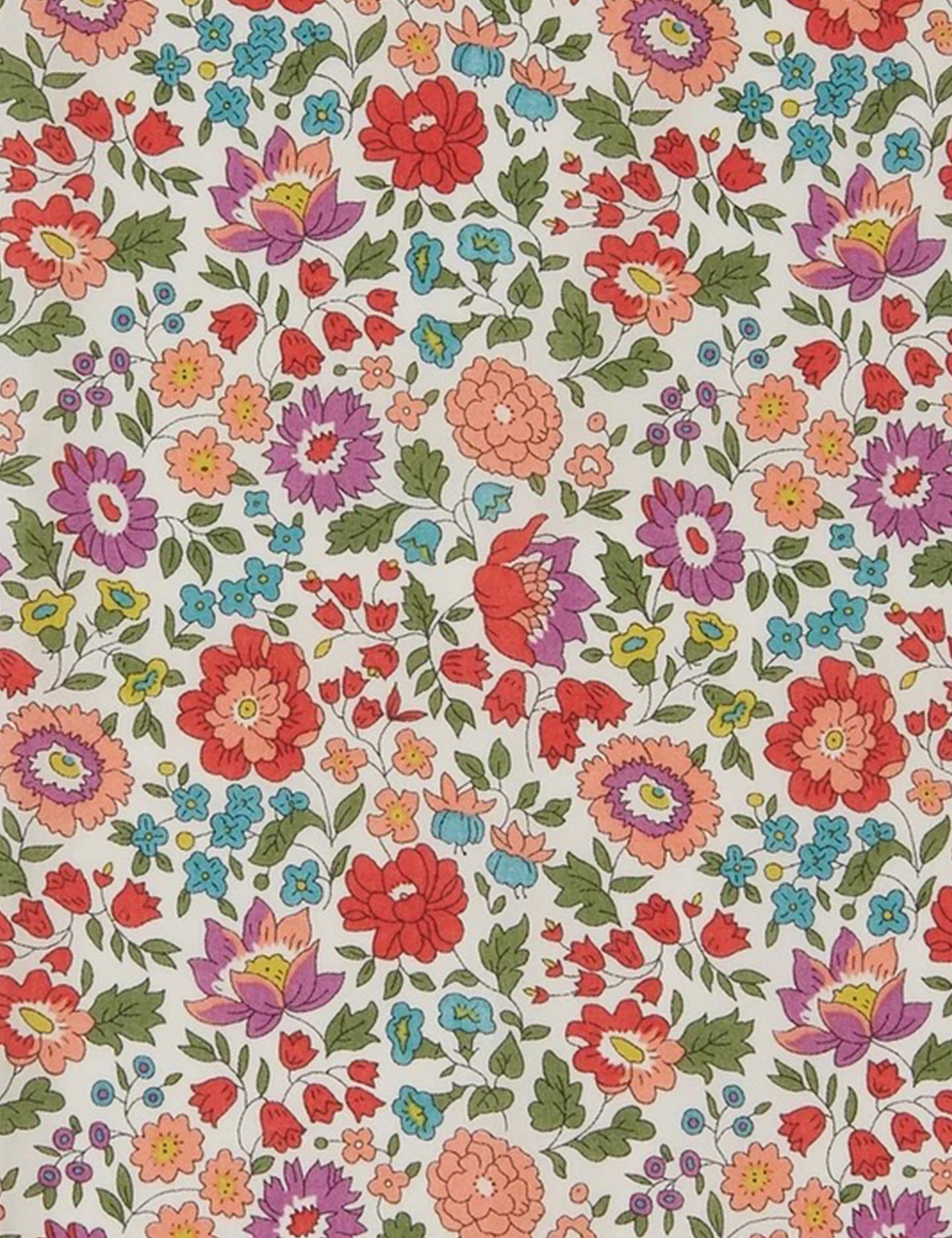 Närbild av flerfärgat blommönstrat Liberty-bomullstyg