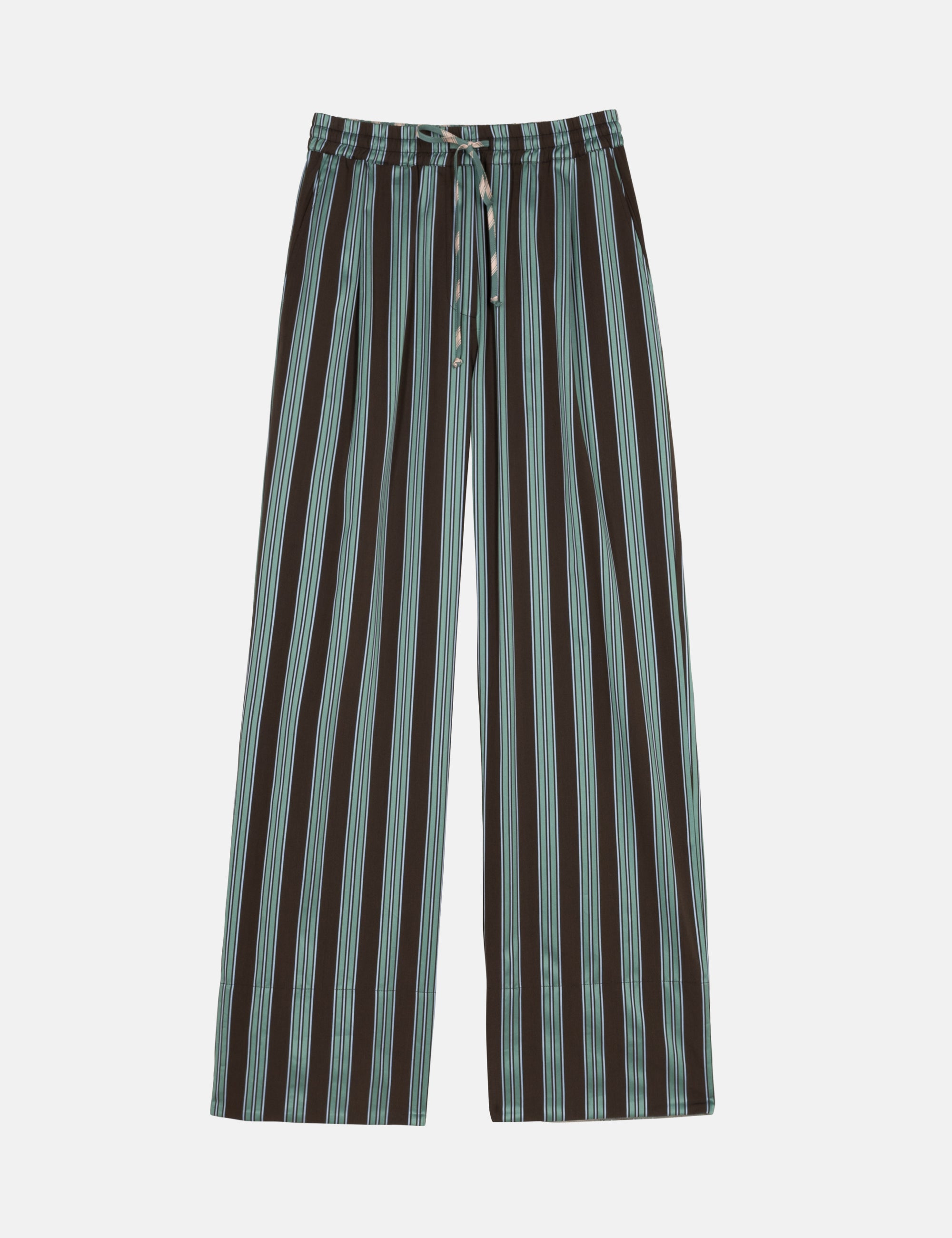 Striped women's pants in green and black with drawstring