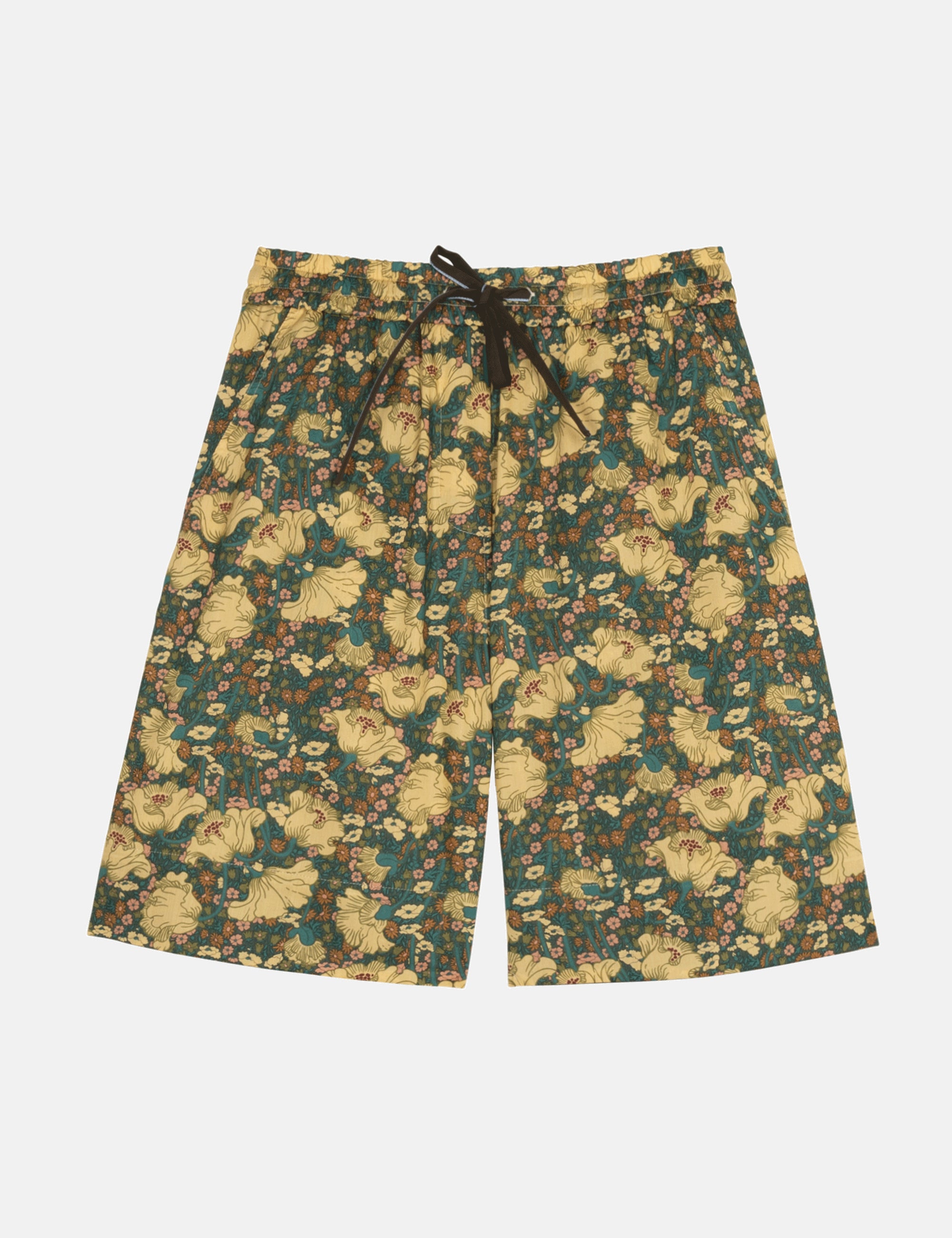Floral women's shorts in green and yellow