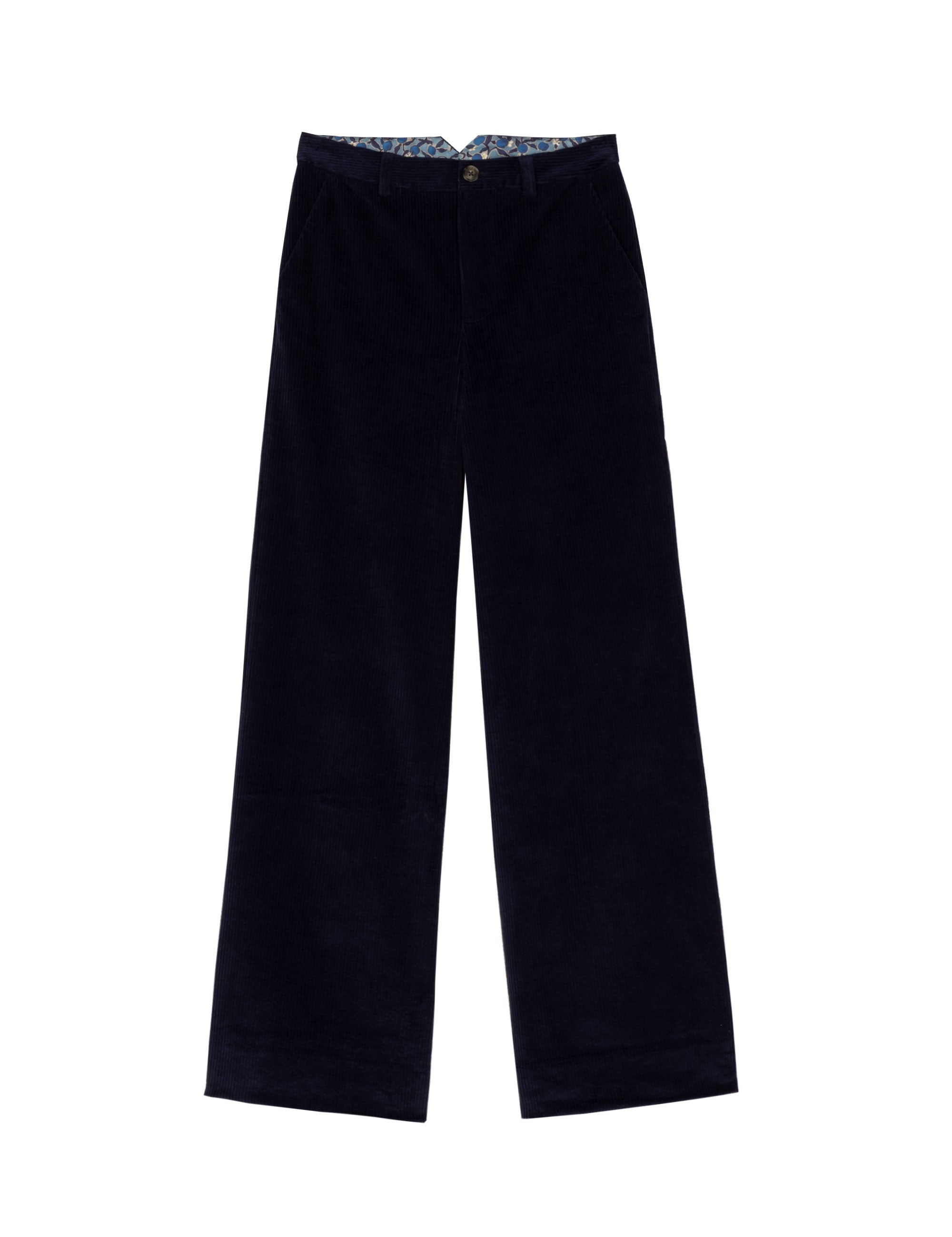 Navy blue straight high-waist women's corduroy pants