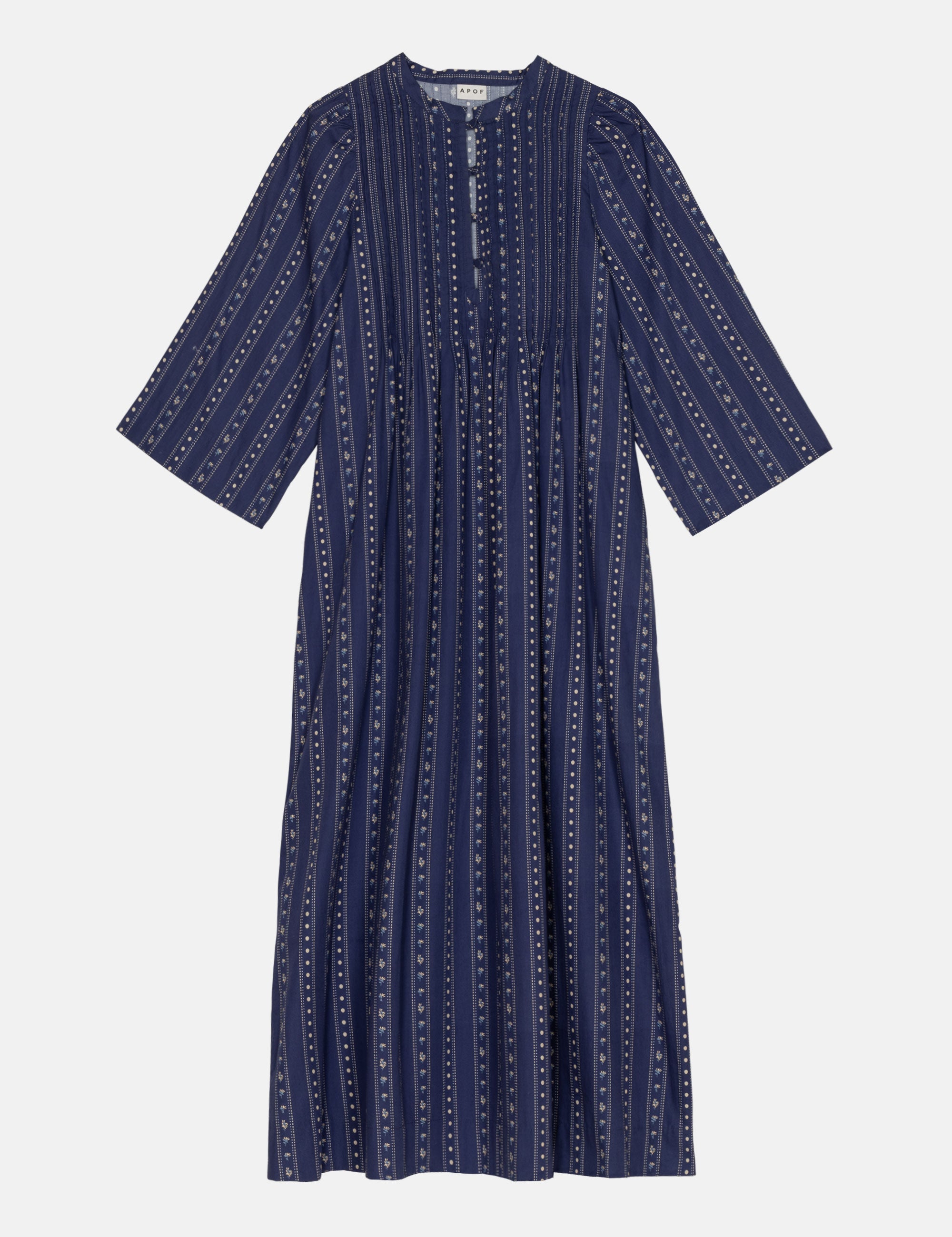 Blue Striped Cotton Dress With Soft Pleats And Fluid Shape 38