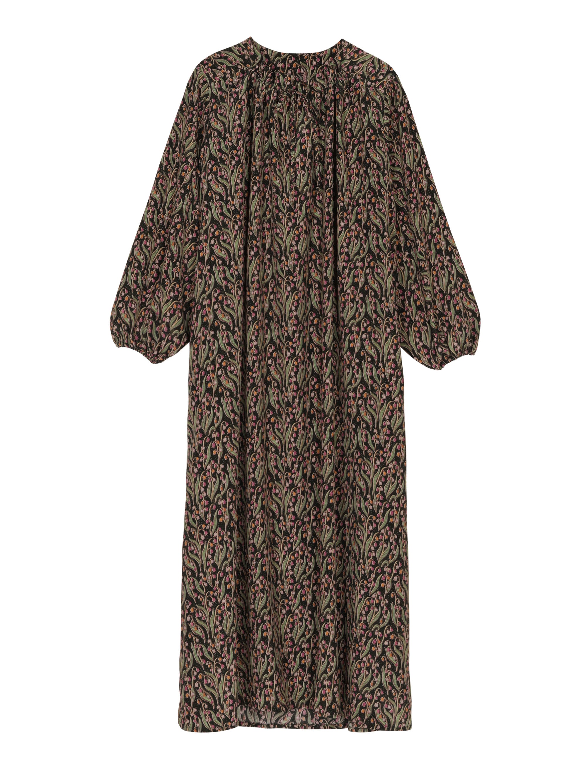 Long sleeved dress with pink and green flower pattern
