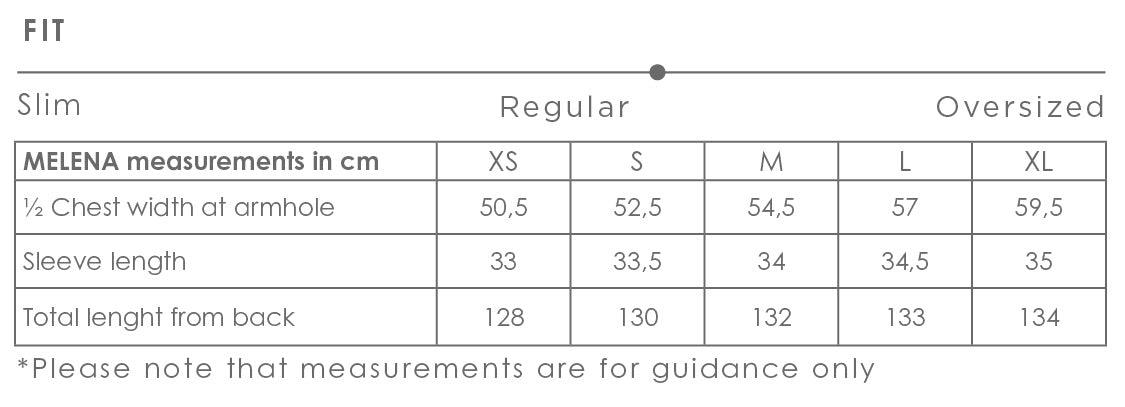 Melena dress size chart