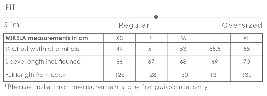 Mikela dress size chart