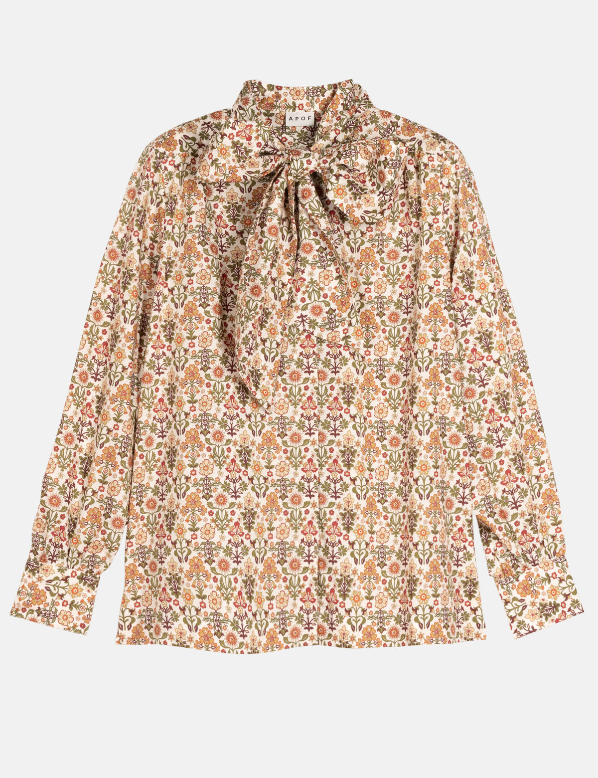 Nelle shirt with floral print, tie neckline, long sleeves, button-front