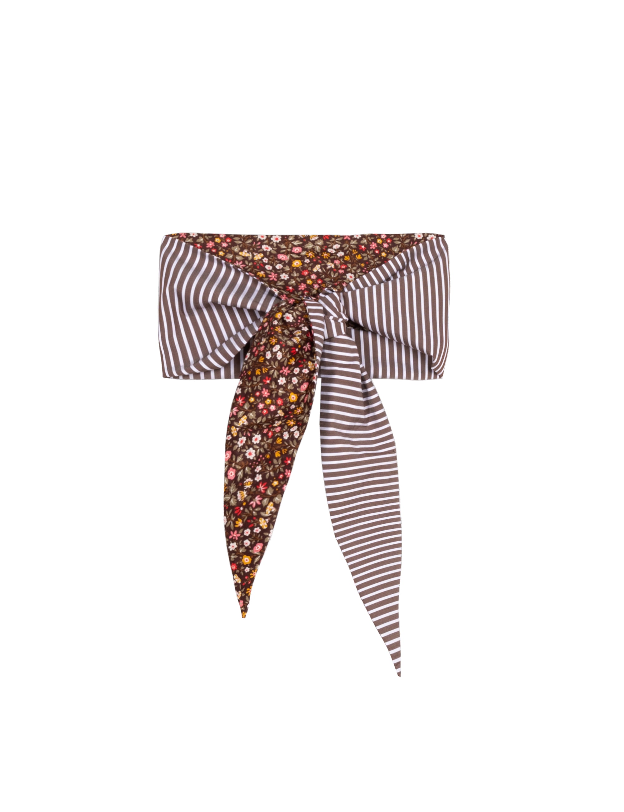Striped and floral patterned scarf on a white background