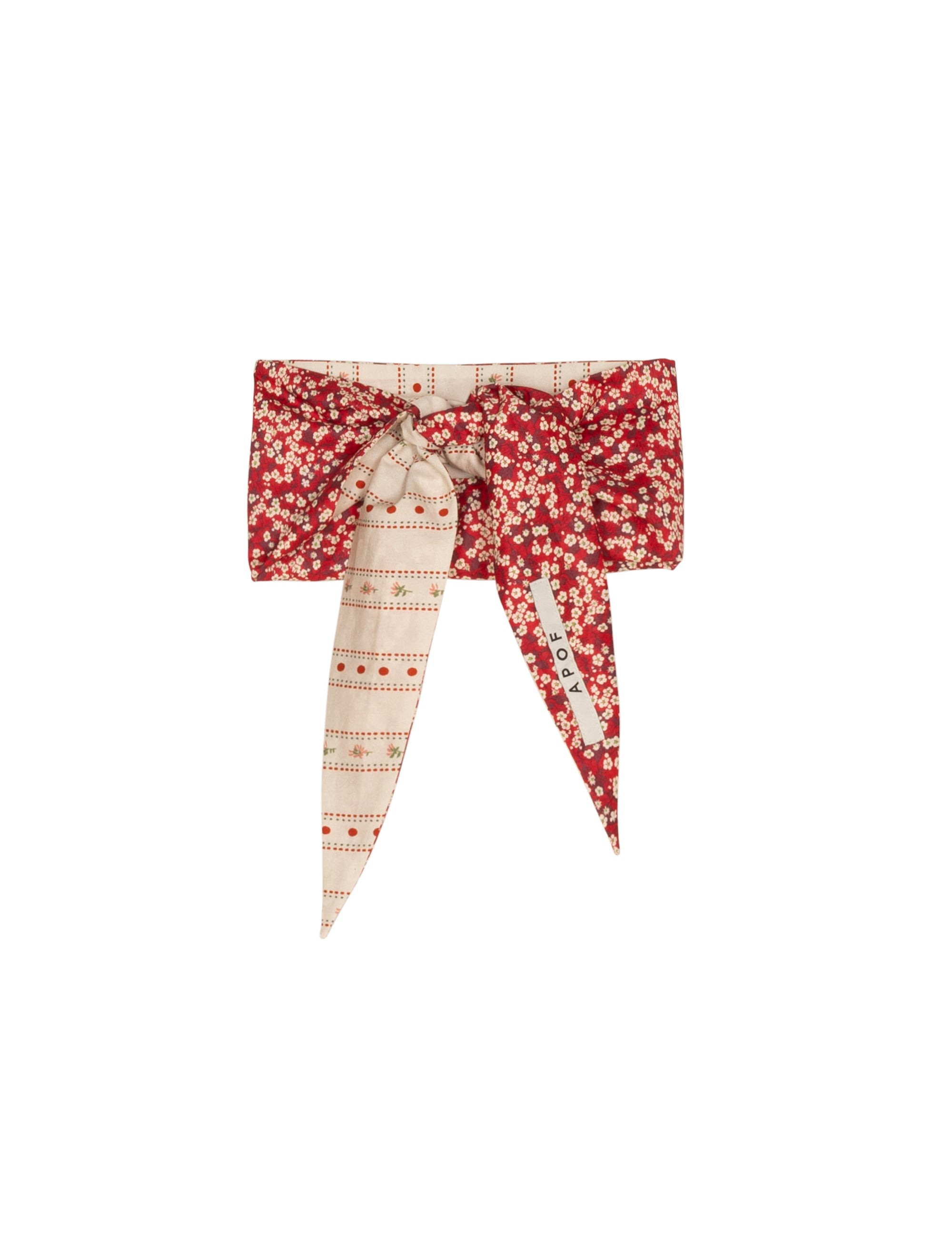Red and white flower patterned scarf on a white background