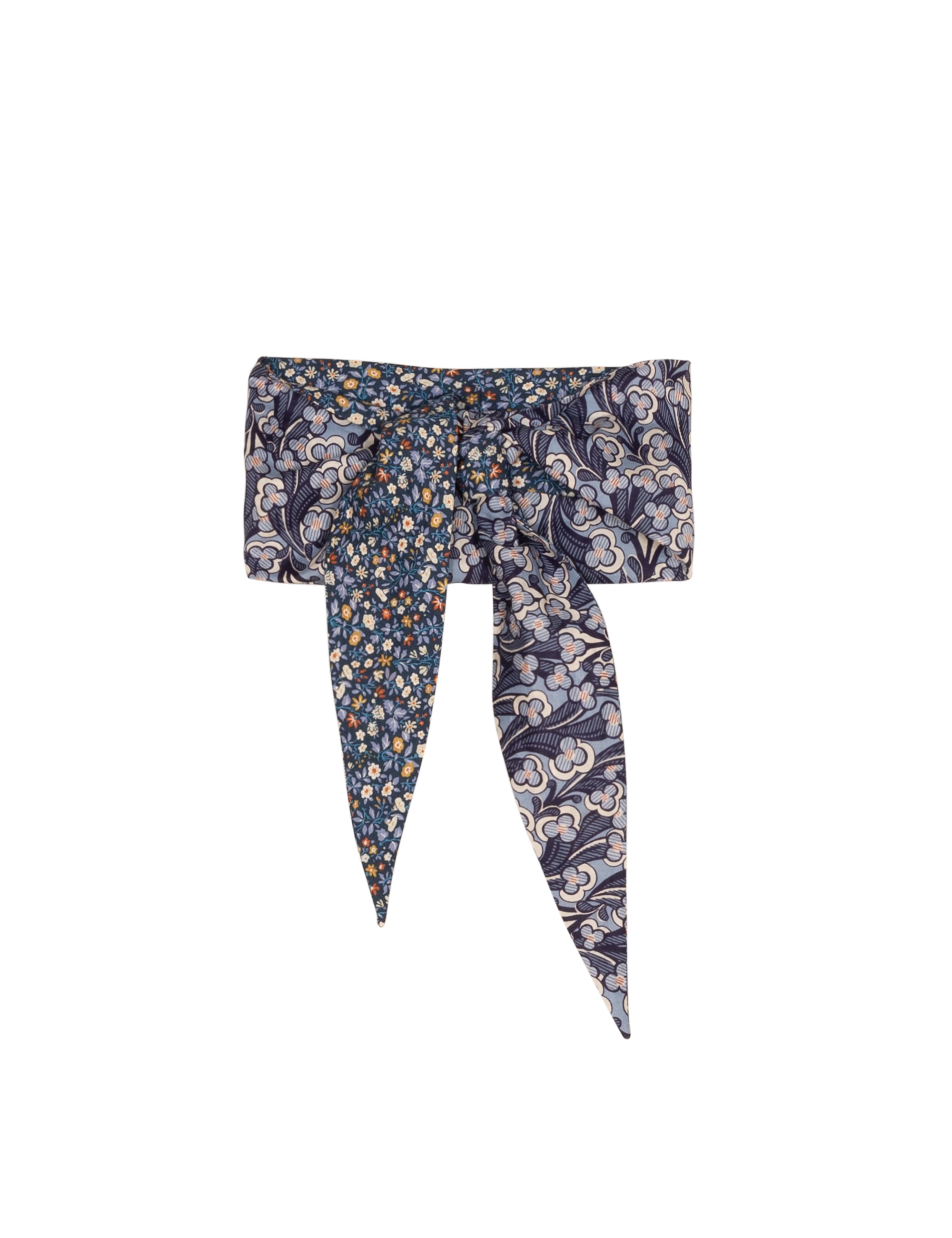 Blue floral patterned scarf bandana on a white background