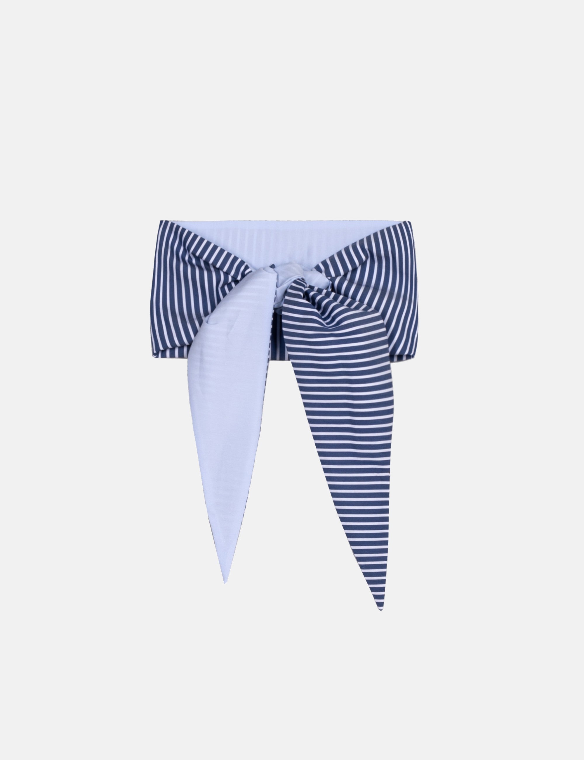 Blue and white striped bow tied scarf