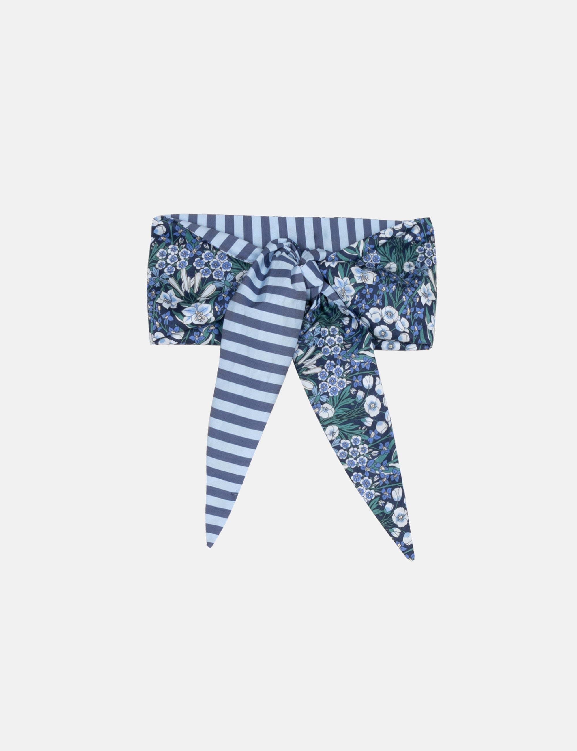 Blue and white striped bandana scarf with floral pattern