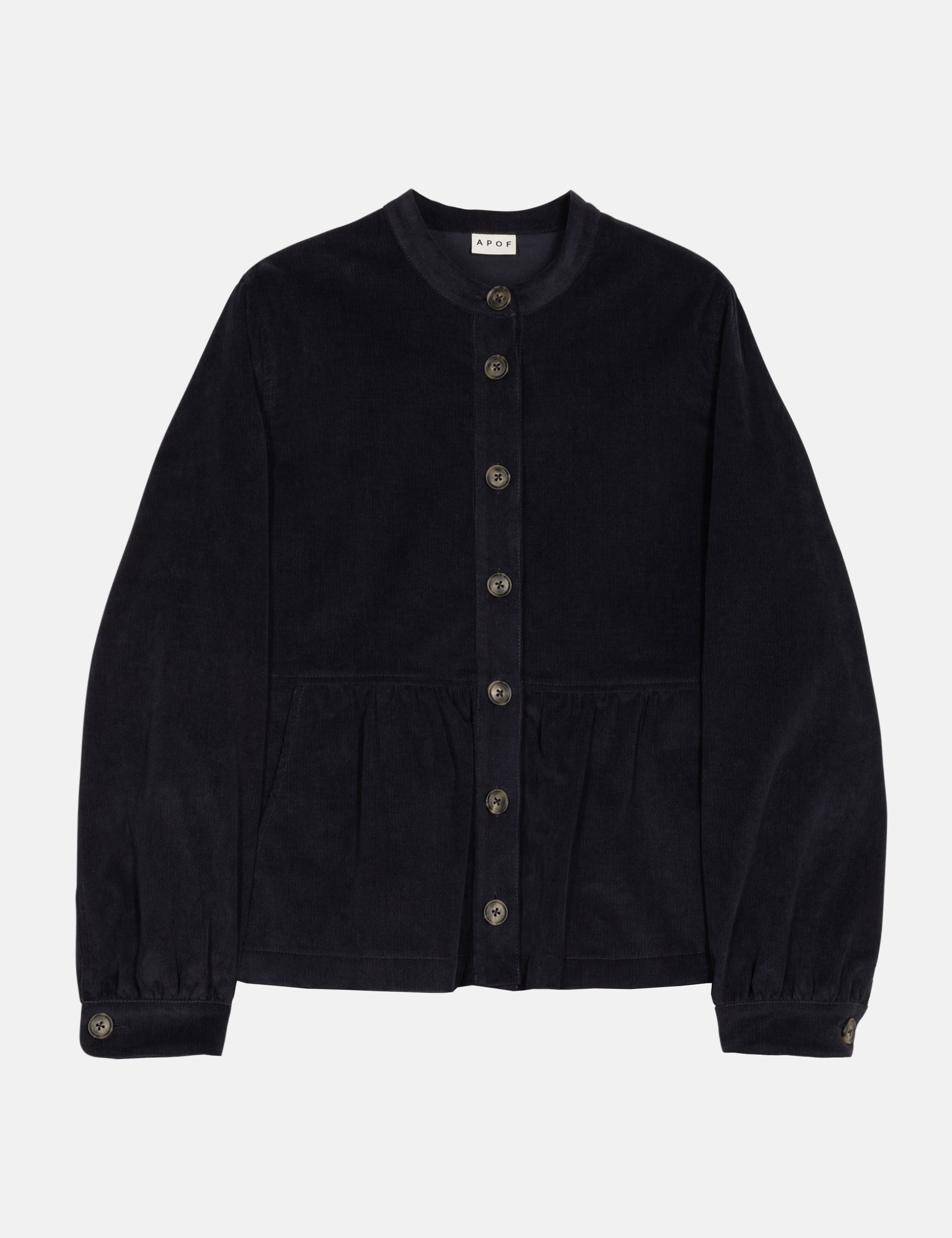 Navy blue women's corduroy jacket with buttons