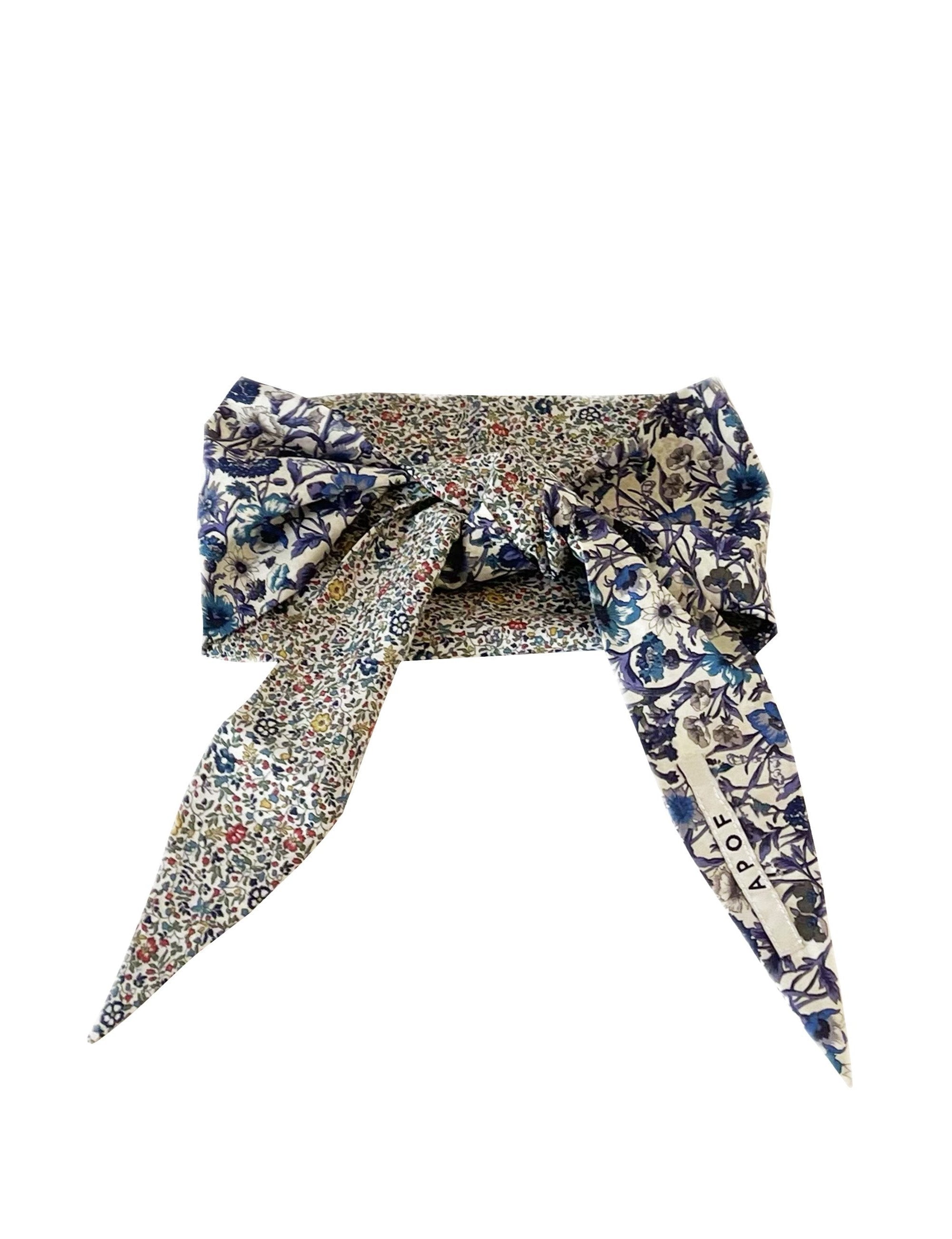 Bandana hairband with multi-colored flower pattern