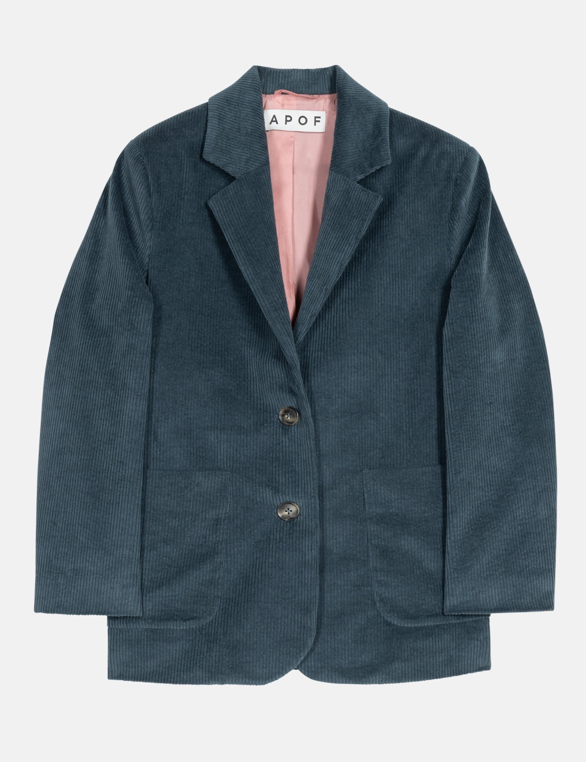 Blue women's blazer with buttons and pockets