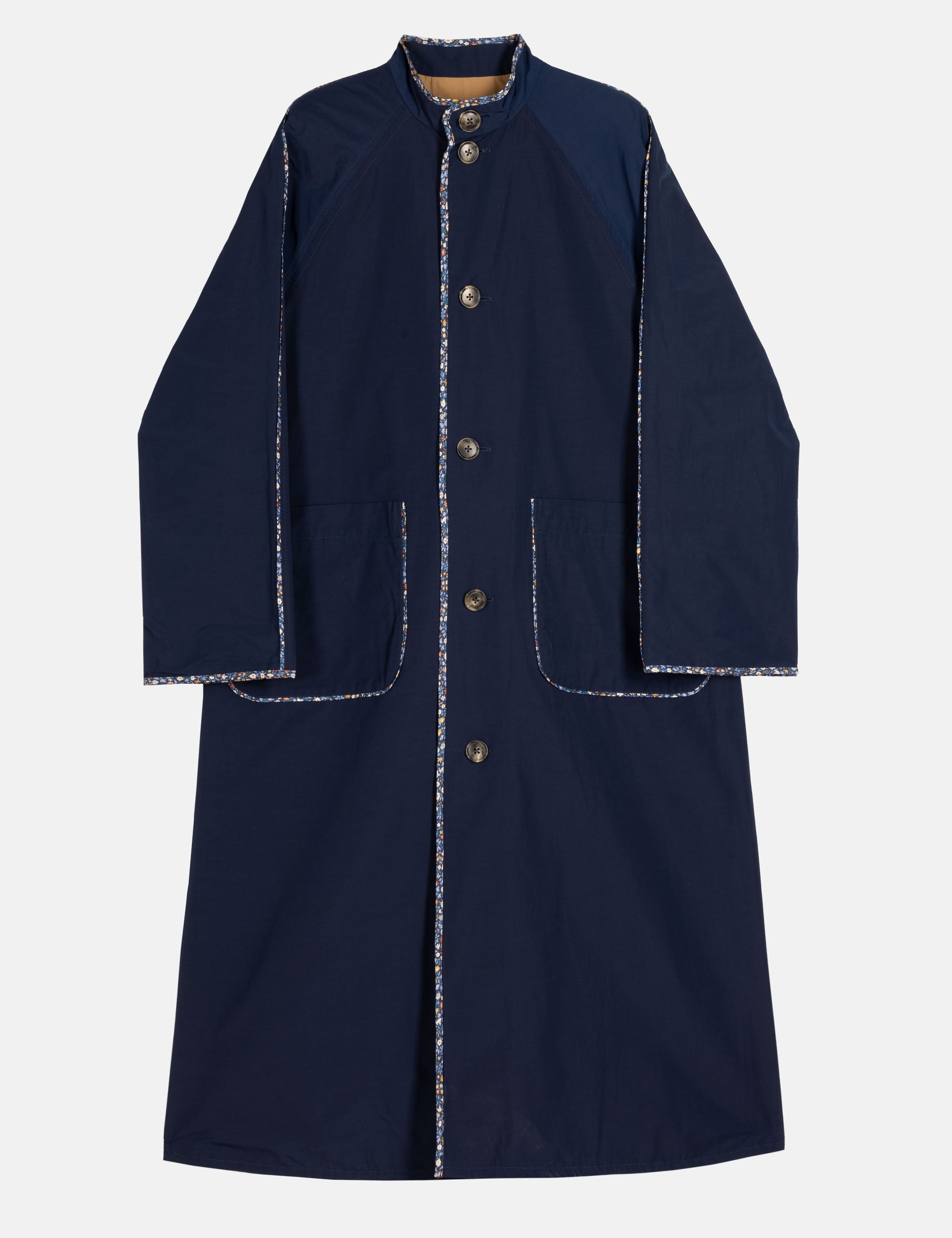 Reversible Caramel Navy Coat With Clean Lines And Piping