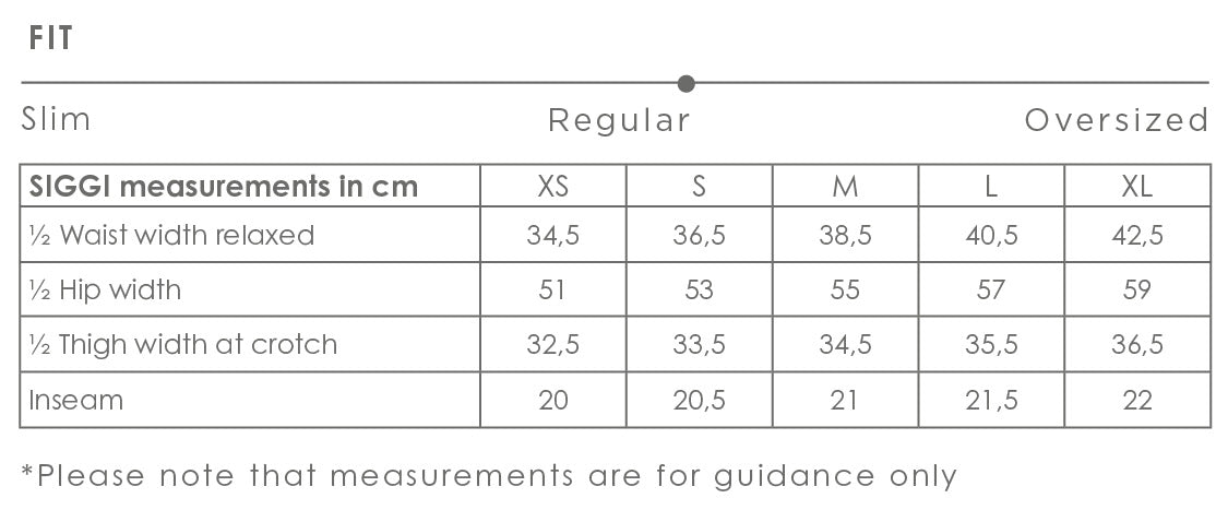 Siggi pants size chart