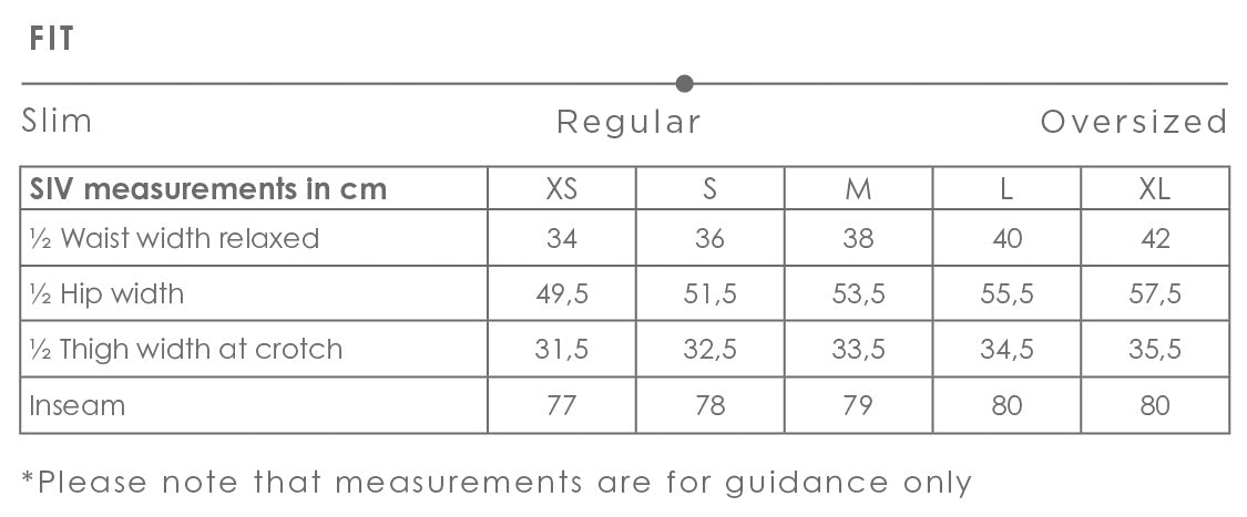 Siv pants size chart