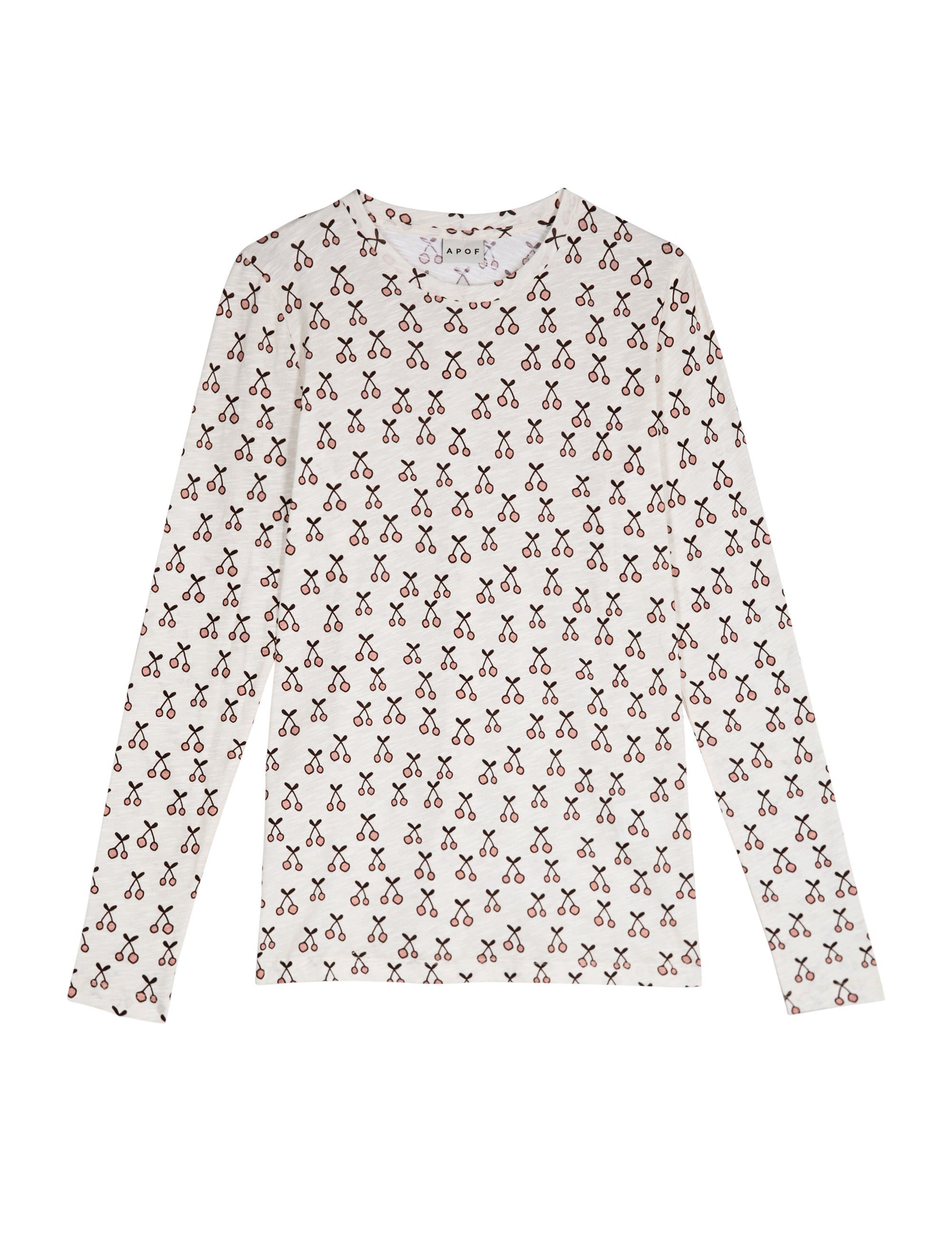 Women's long sleeve white t-shirt with cherry pattern