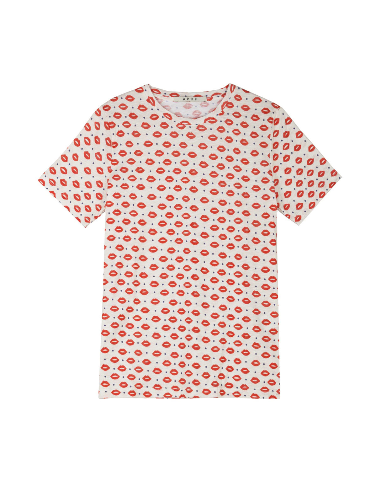 Women's short sleeve white t-shirt with red lips pattern