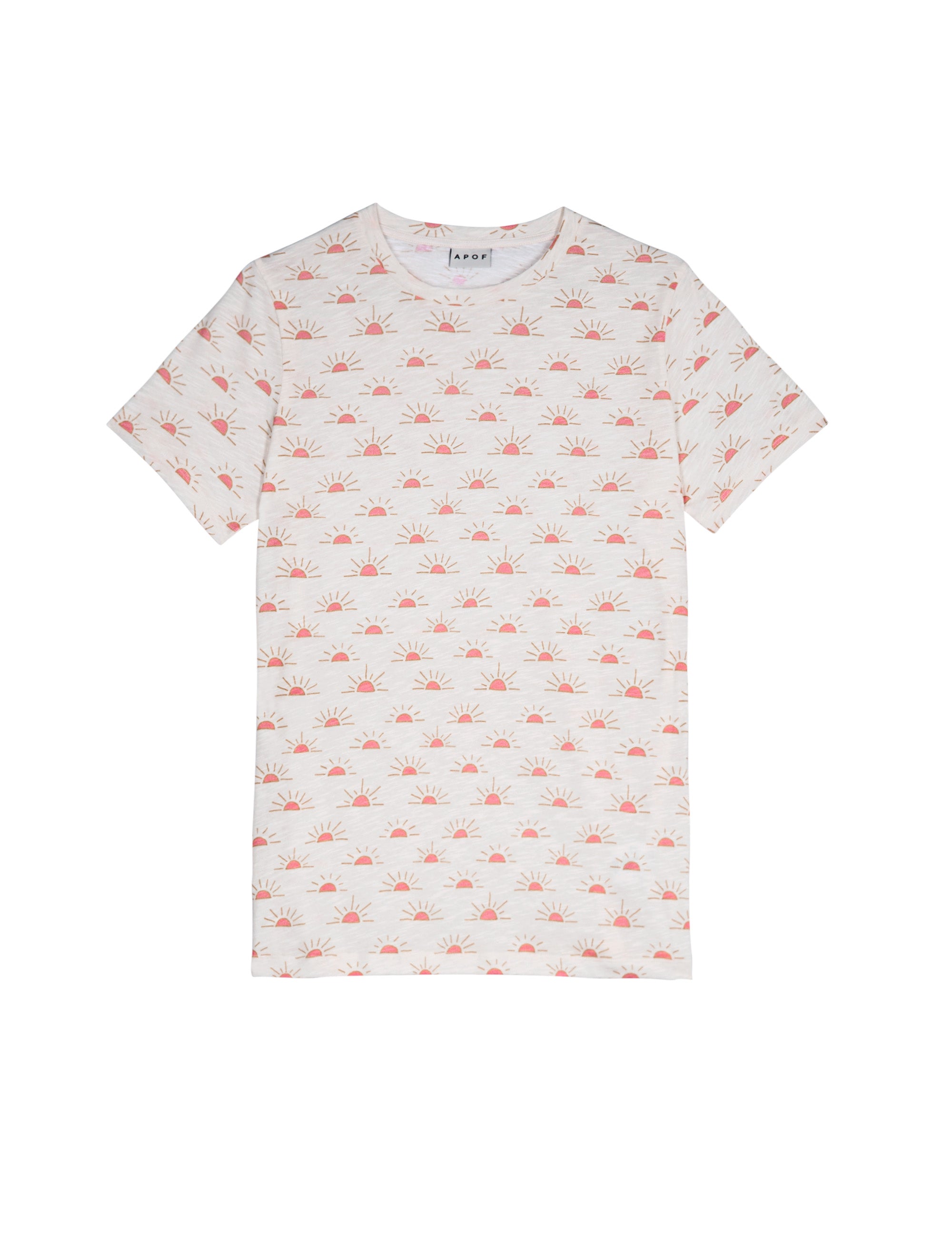 Women's short sleeve white t-shirt with sunrise pattern