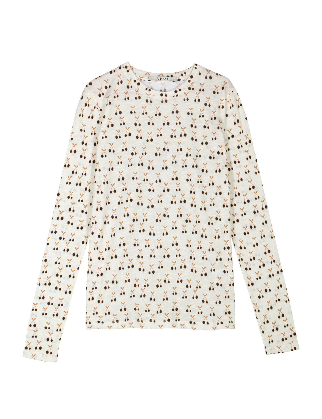 Women's long sleeve white t-shirt with cherry pattern