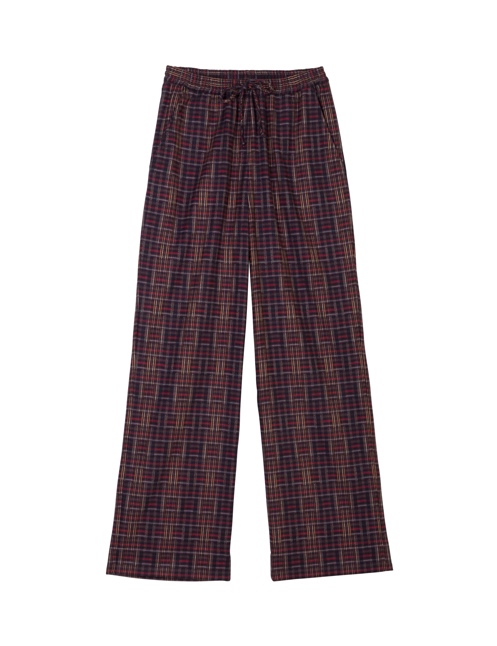 Women's cotton pants with check print in red and brown