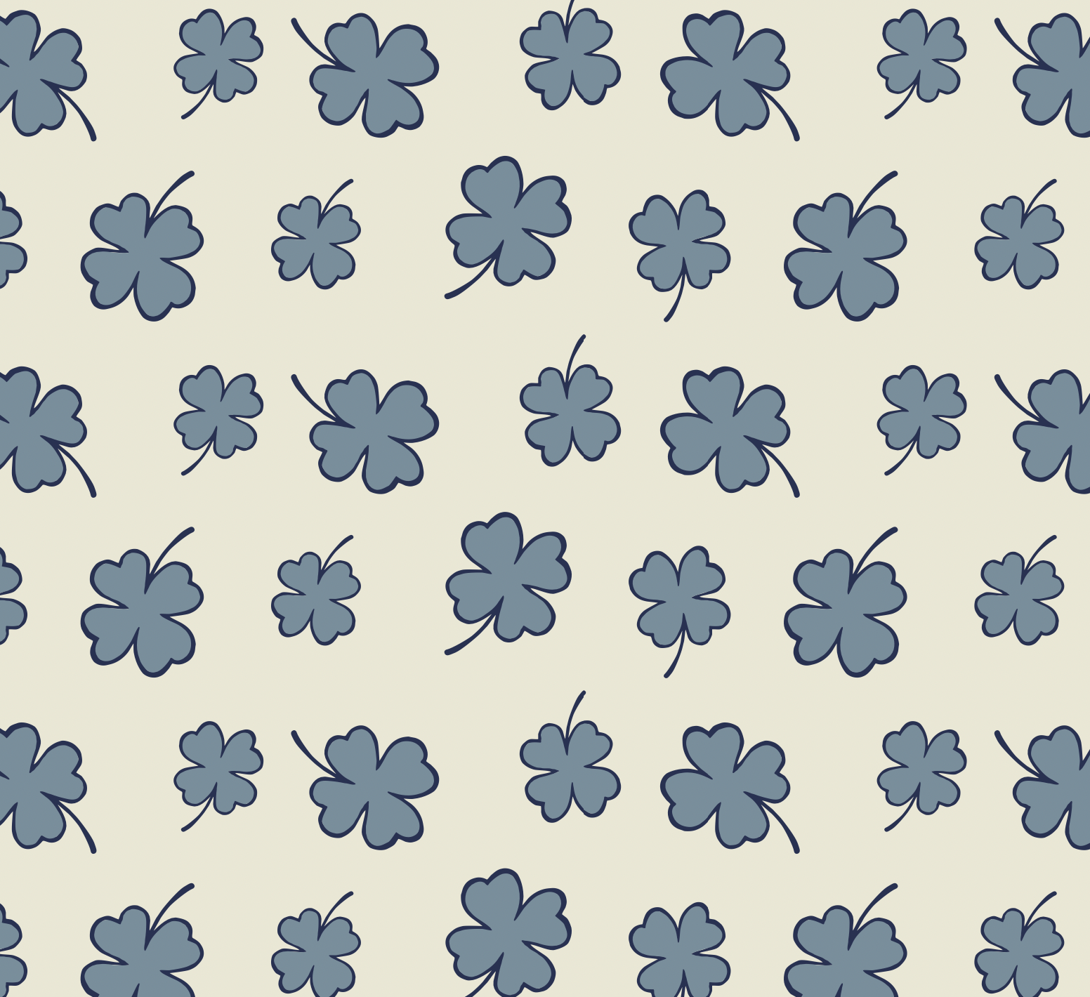 Fabric with blue four leaved clover pattern