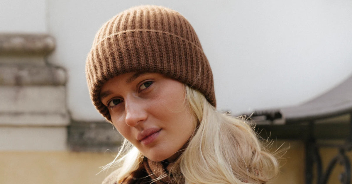 Woman in brown wool beanie