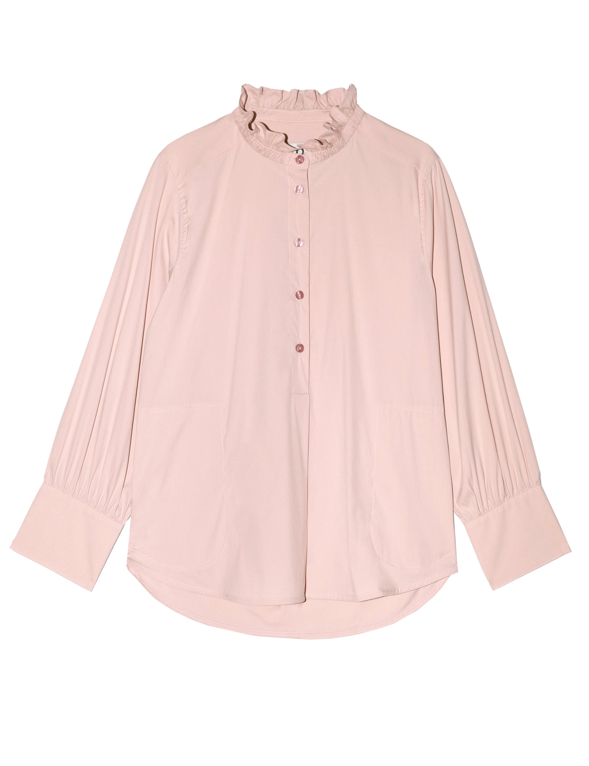 Pink long sleeved women's shirt with frills