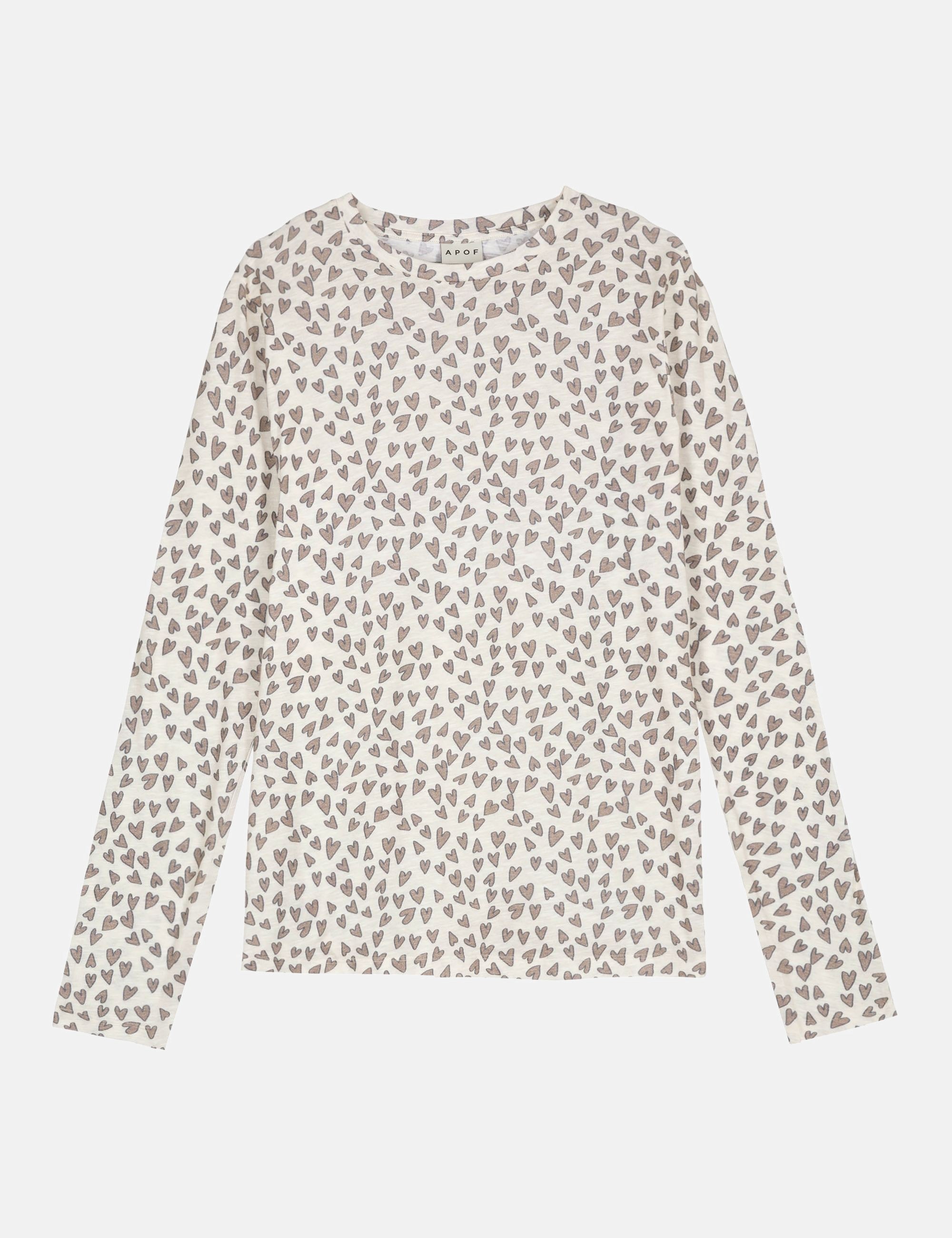 Women's long sleeve white t-shirt with heart pattern