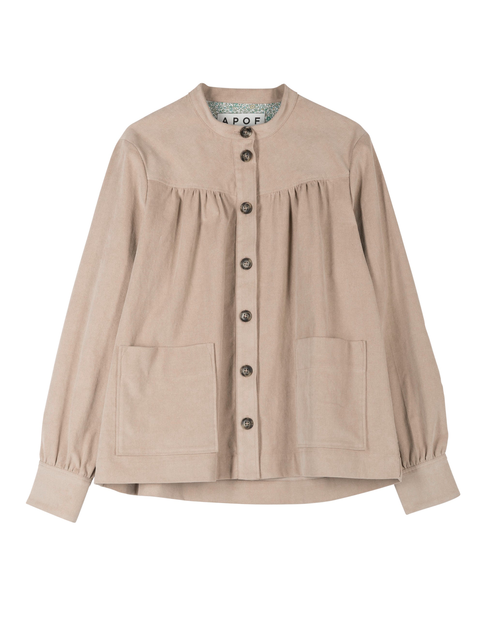 Women's beige corduroy jacket with pockets and buttons