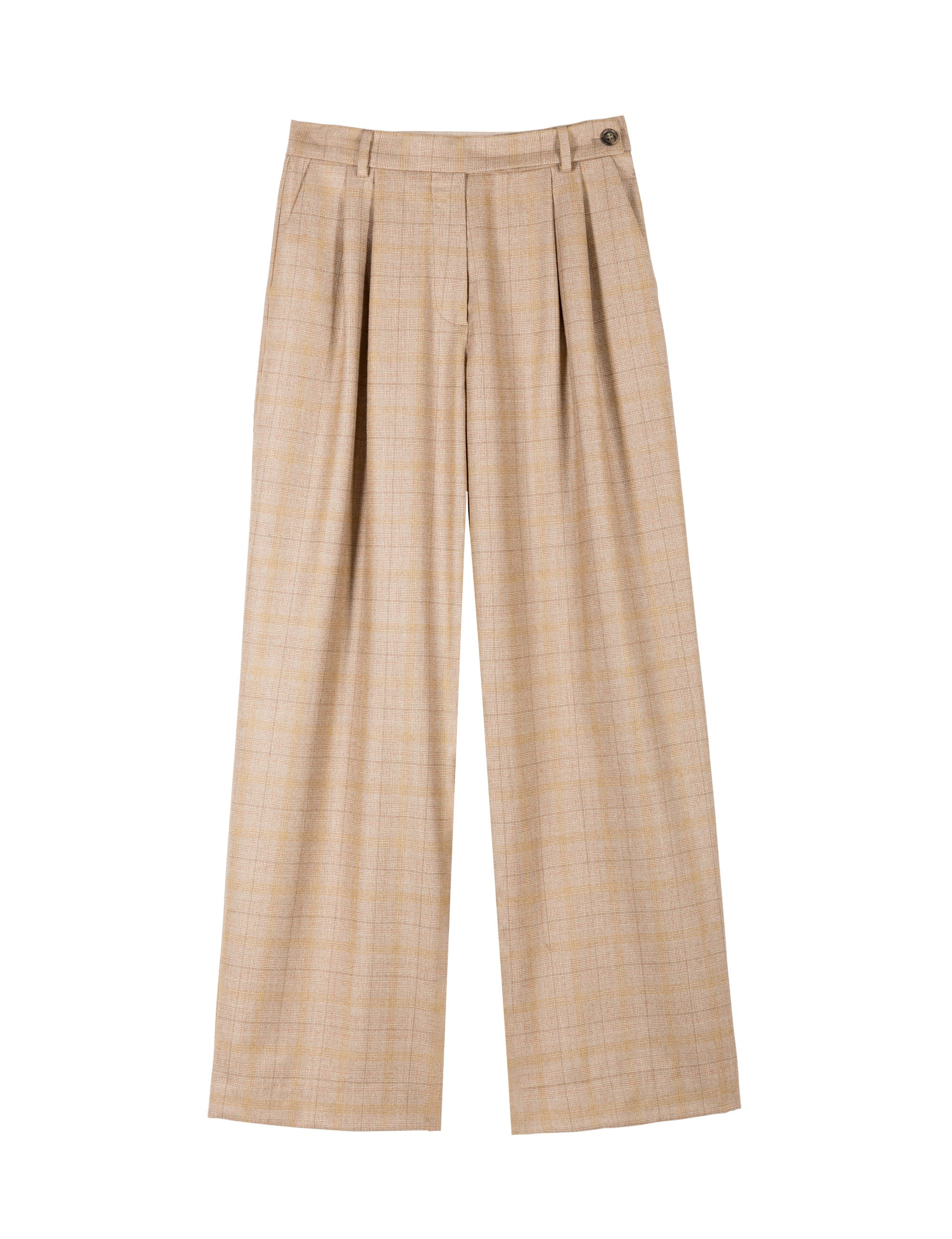 Women's wide wool pants with beige check pattern