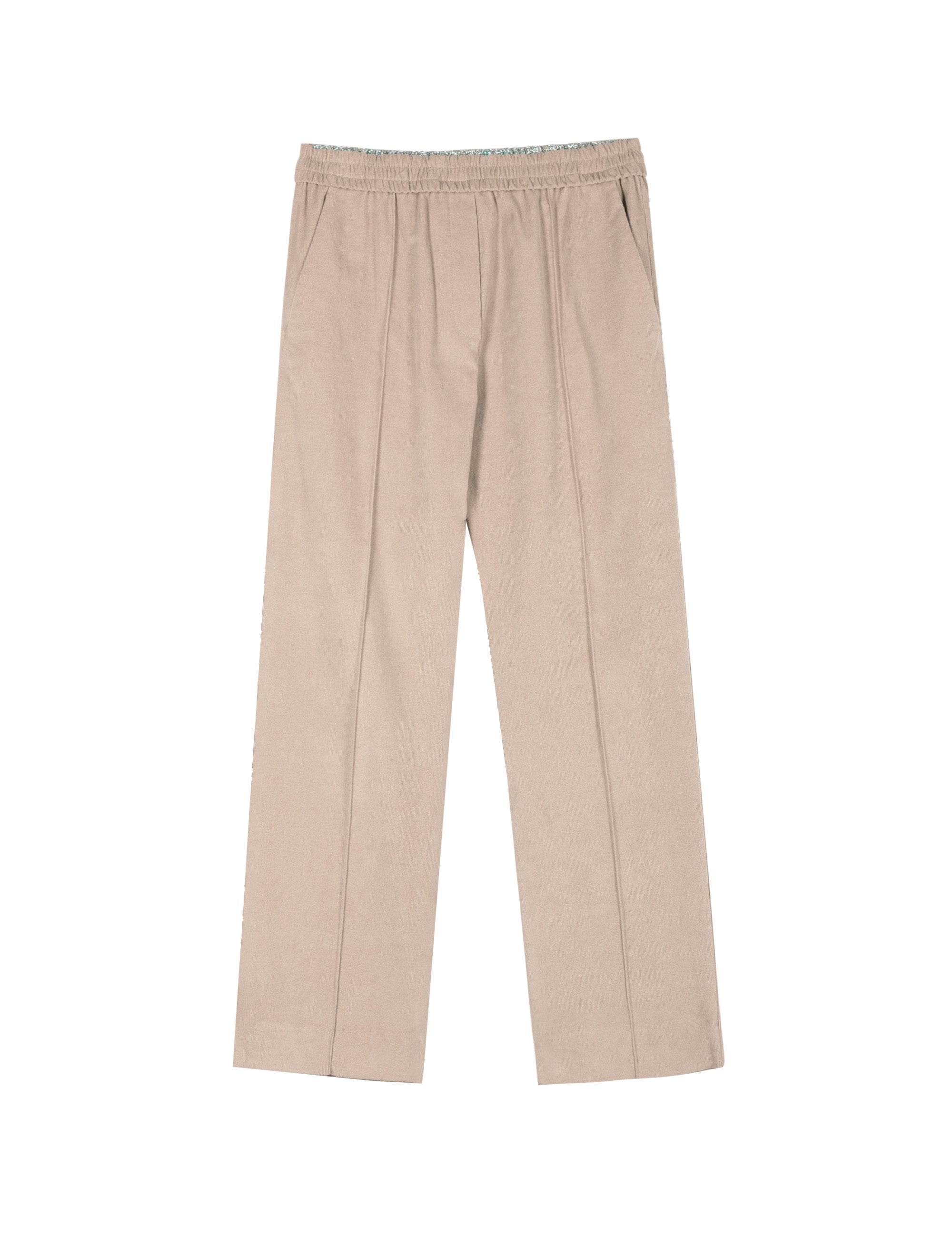 Women's beige baby corduroy pants with cigarette silhouette