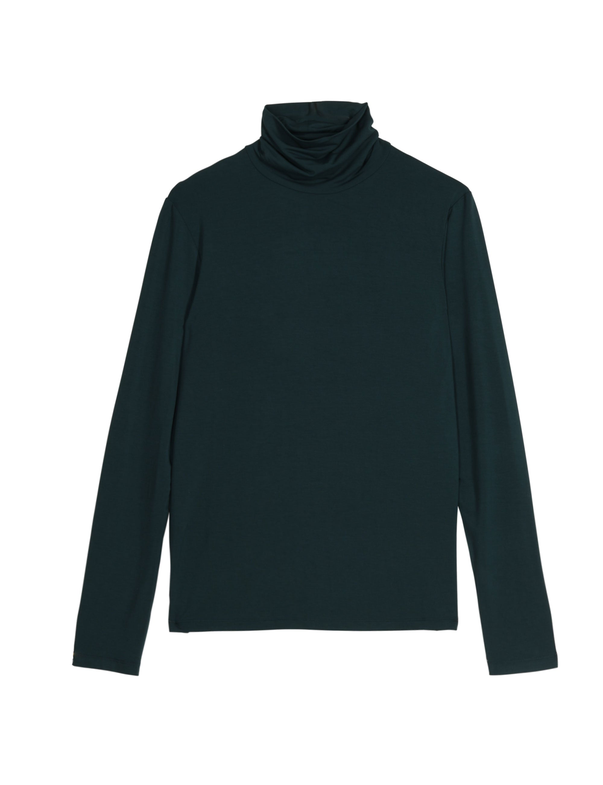Womens long sleeved roll neck in green stretch cotton