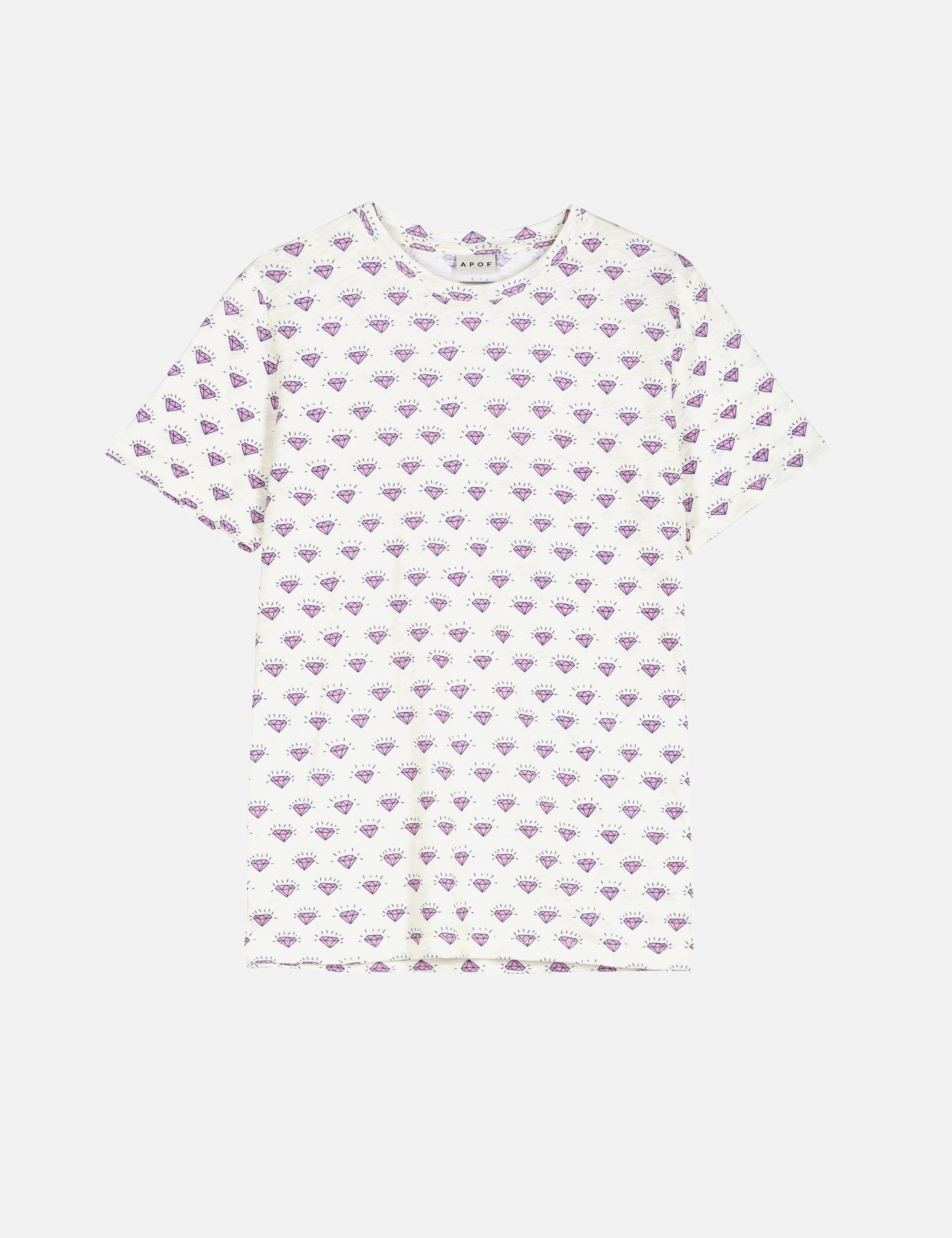 Women's short sleeve white t-shirt with diamond pattern
