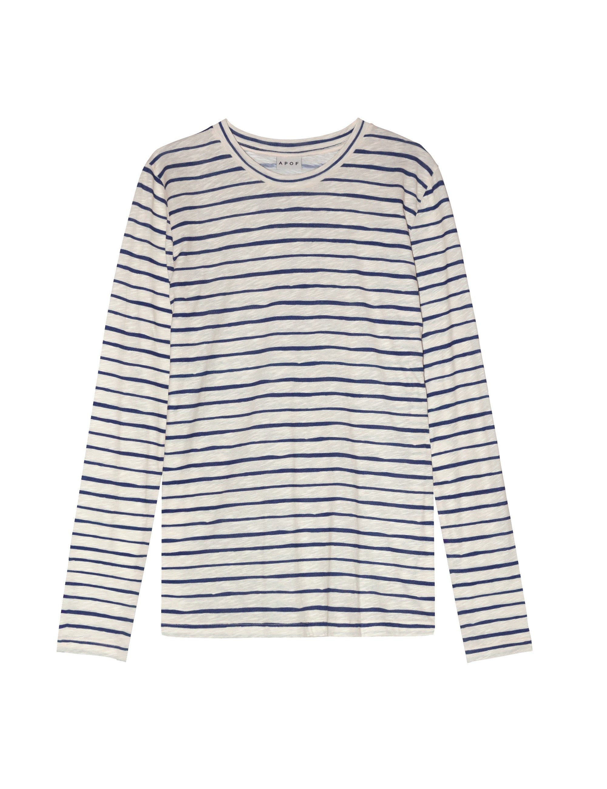 Women's long sleeved white and blue striped cotton jersey t-shirt