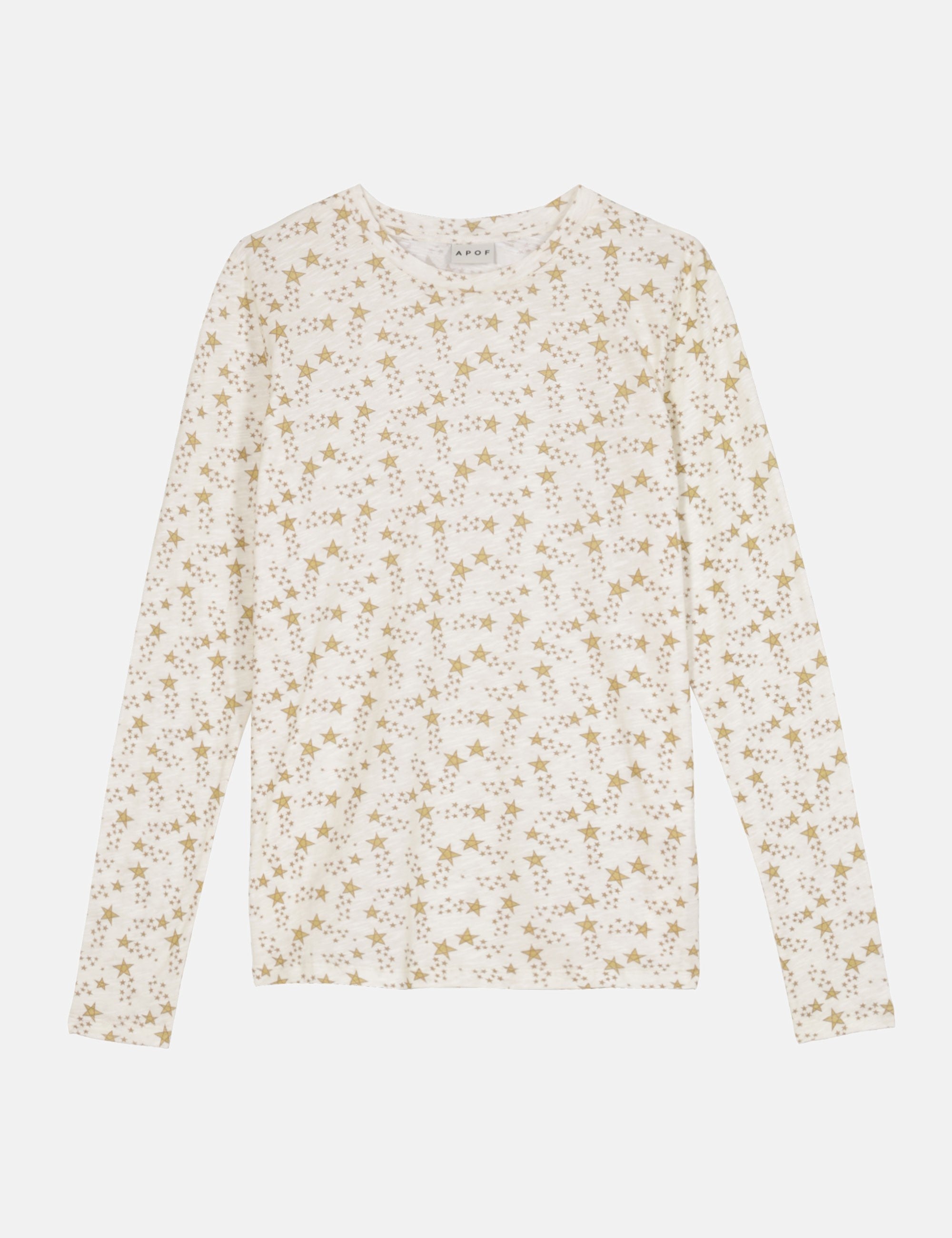Cream long-sleeve top with all-over gold star print
