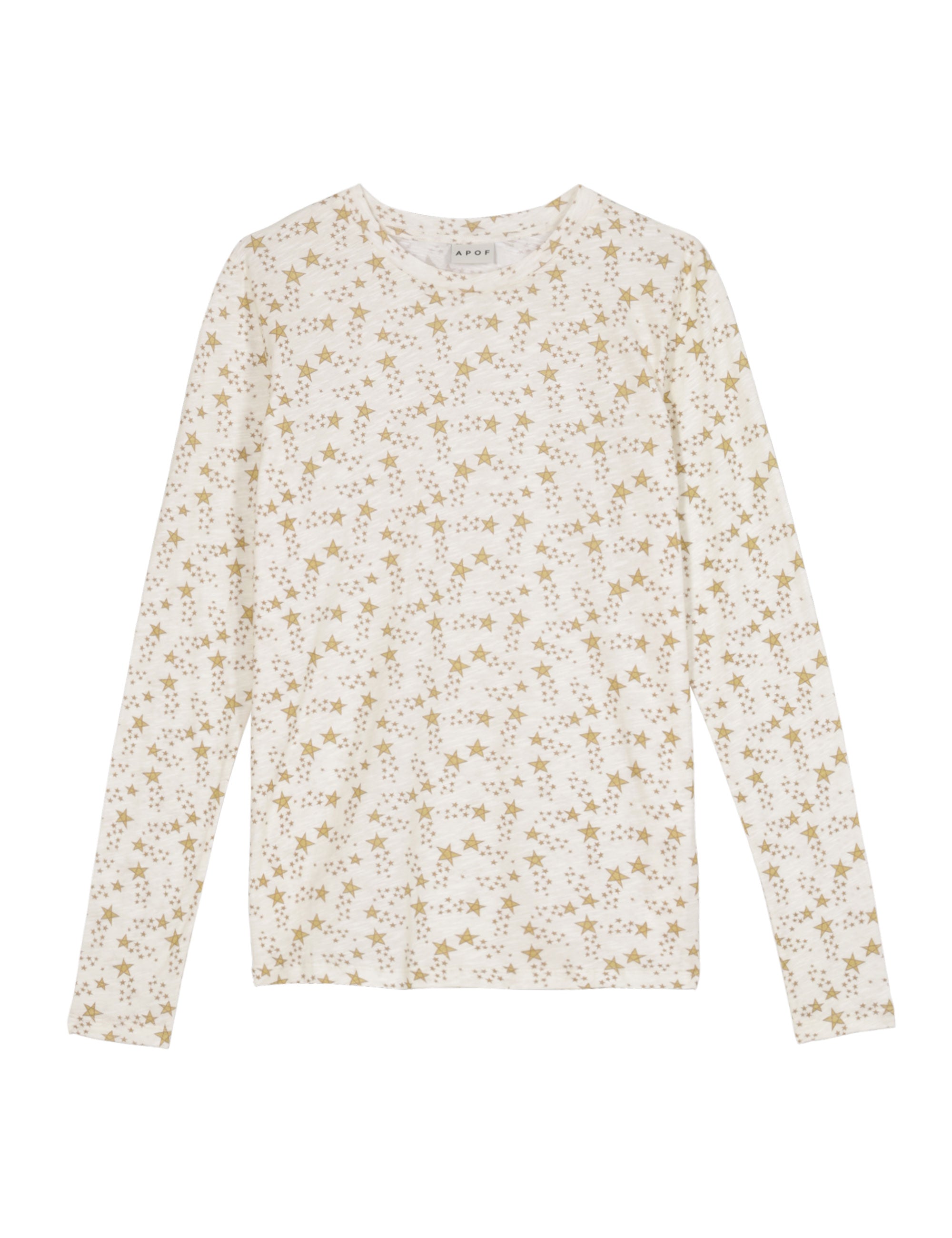 Cream long-sleeve top with all-over gold star print