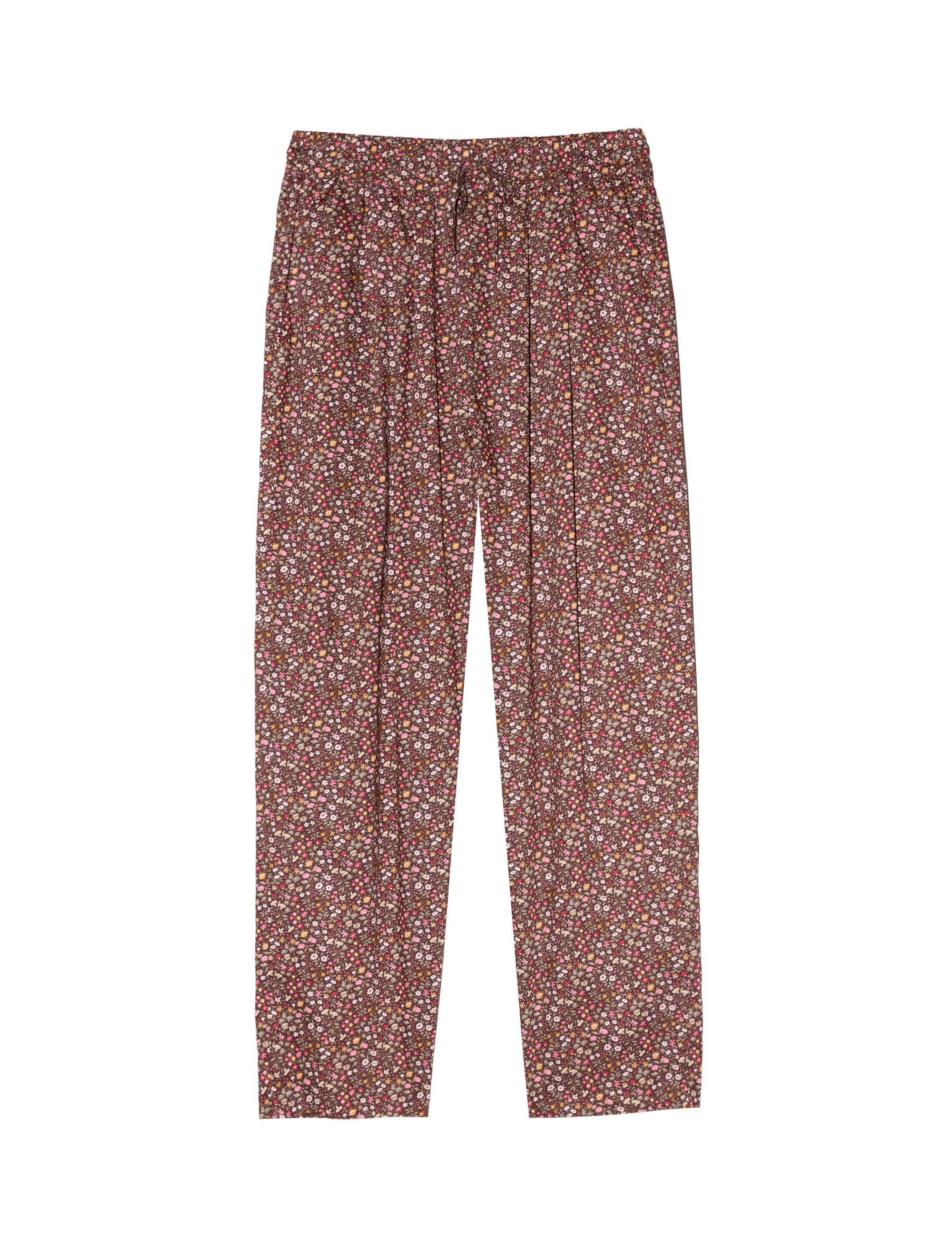 Women's relaxed pants in liberty cotton brown and red floral print