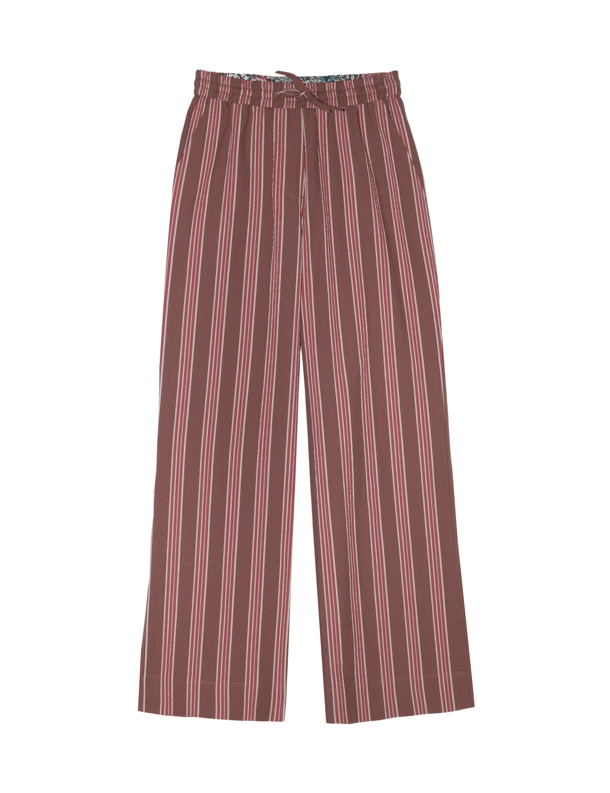 Women's red, brown and white striped wide and relaxed cotton pants